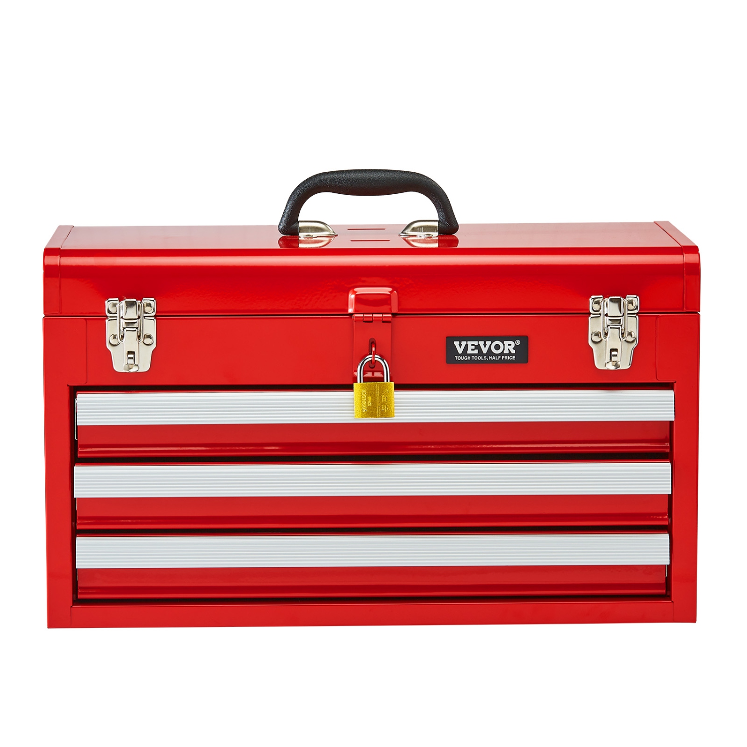 VEVOR 20.5-inch Portable Metal Tool Box with 3 Drawers,Small Tool Chest with EVA Liners,Ball Bearing Slide Drawers Locking & Powder Coated