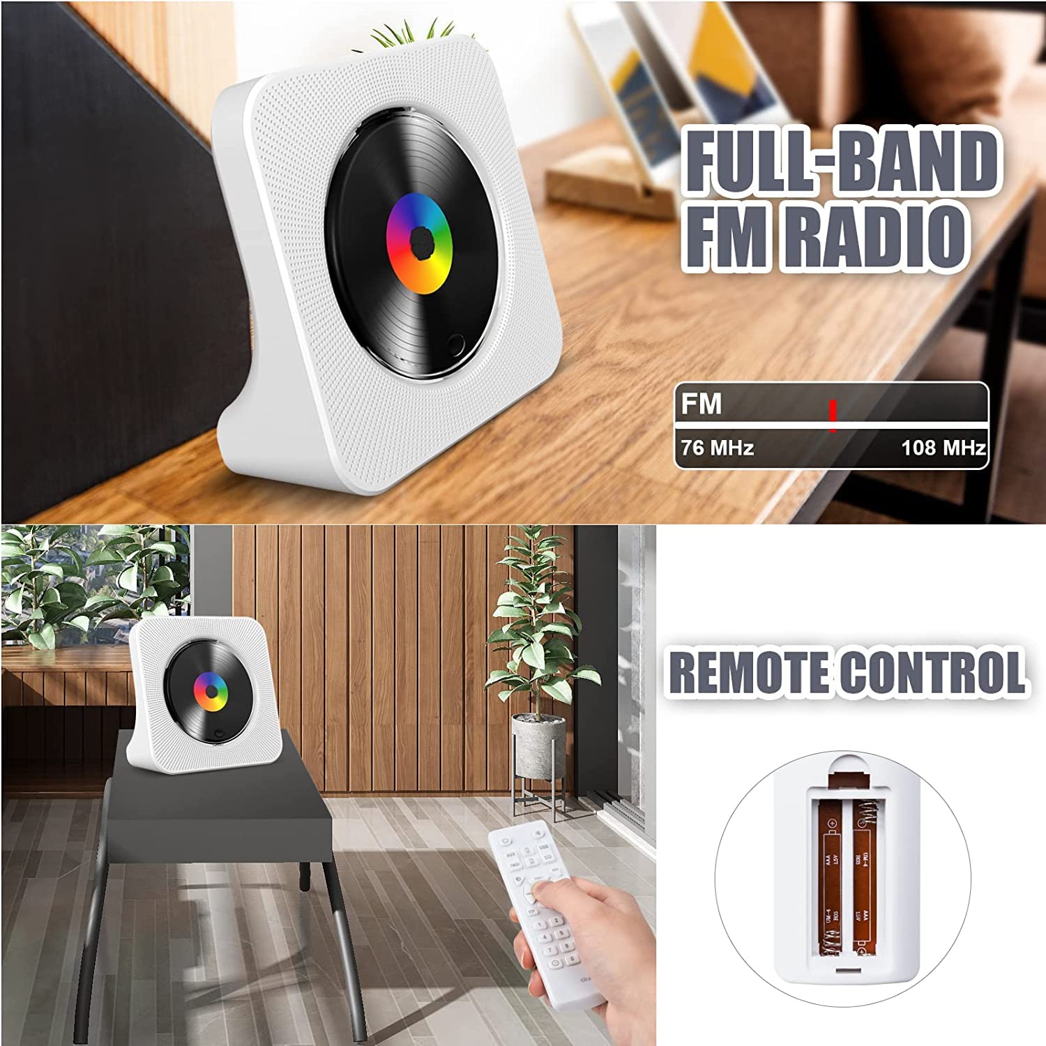 Lecteur CD Bluetooth portatif, lecteur CD fixe avec affichage LED, minuterie, radio FM pour les déplacements extérieurs et la maison - Plug-in