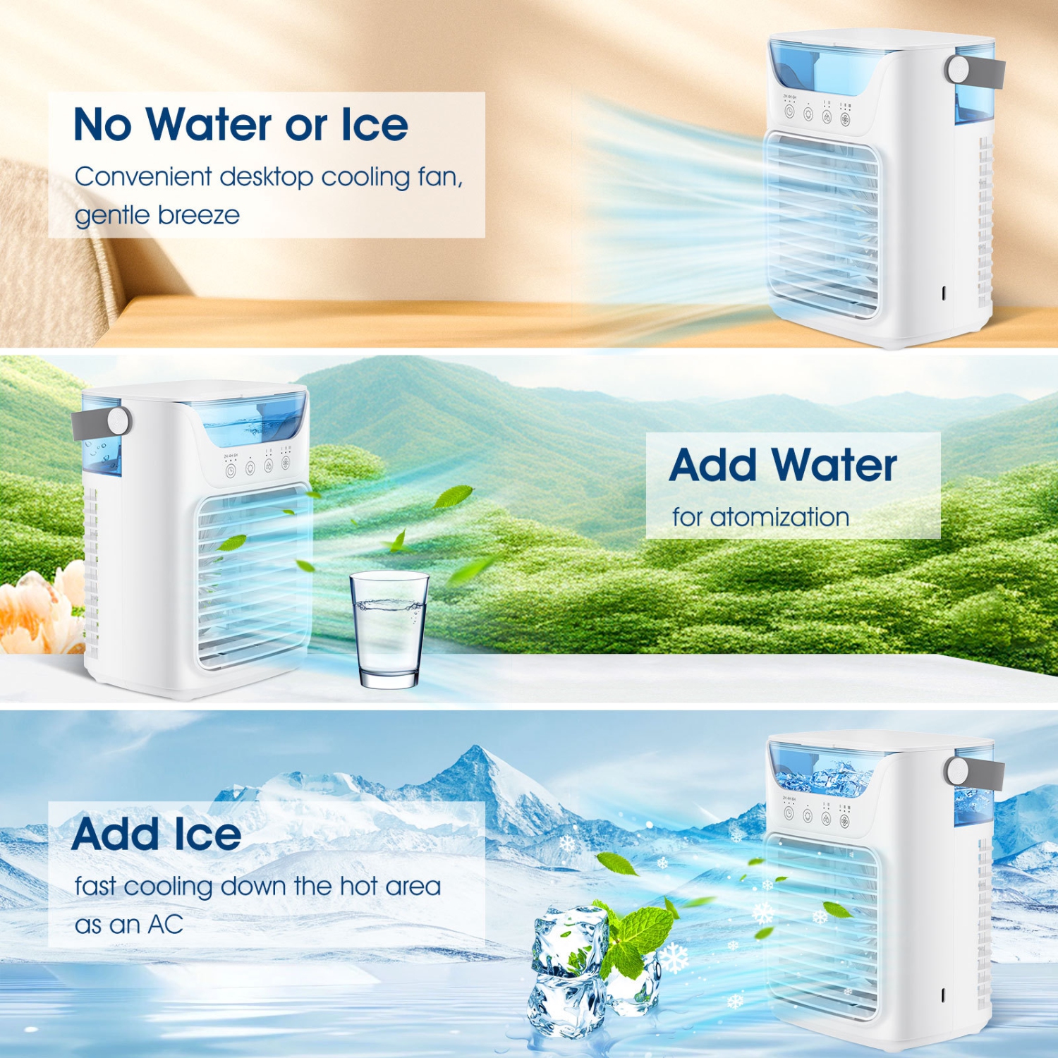 Portable Air Conditioner Fan,3 Wind Speeds Evaporative Personal Air Cooler,Portable AC with Water Tank,Mini Air Conditioner for Car Home Camping