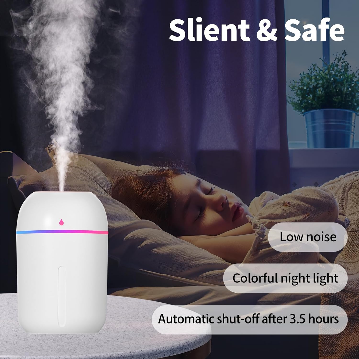 Petit humidificateur pour plantes, humidificateur portatif pour chambre à coucher Mini humidificateur de bureau personnel 330 ml, humidificateurs USB