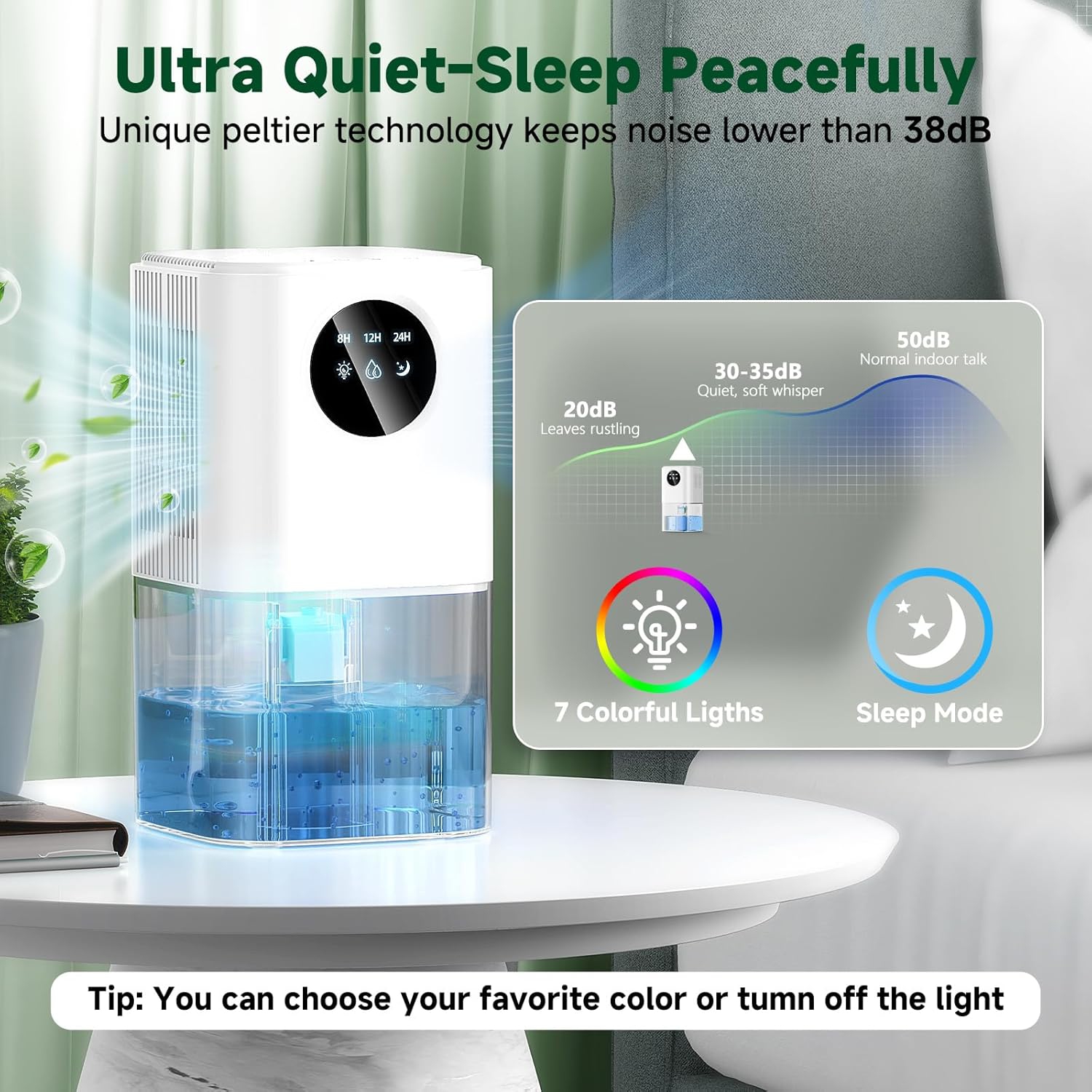 Home Dehumidifier with Water Tank,Portable Dehumidifier with Auto Shut Off & Defrost Timer & LED Light,Quiet Small Dehumidifier for Bathroom Bedroom