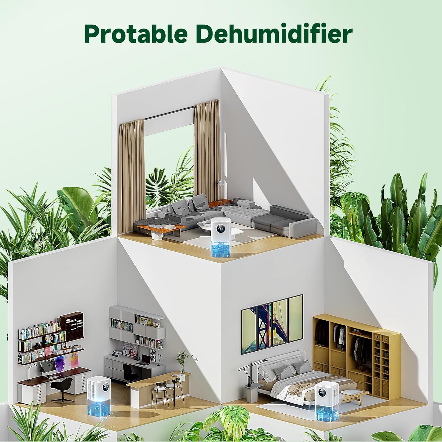 Home Dehumidifier with Water Tank,Portable Dehumidifier with Auto Shut Off & Defrost Timer & LED Light,Quiet Small Dehumidifier for Bathroom Bedroom