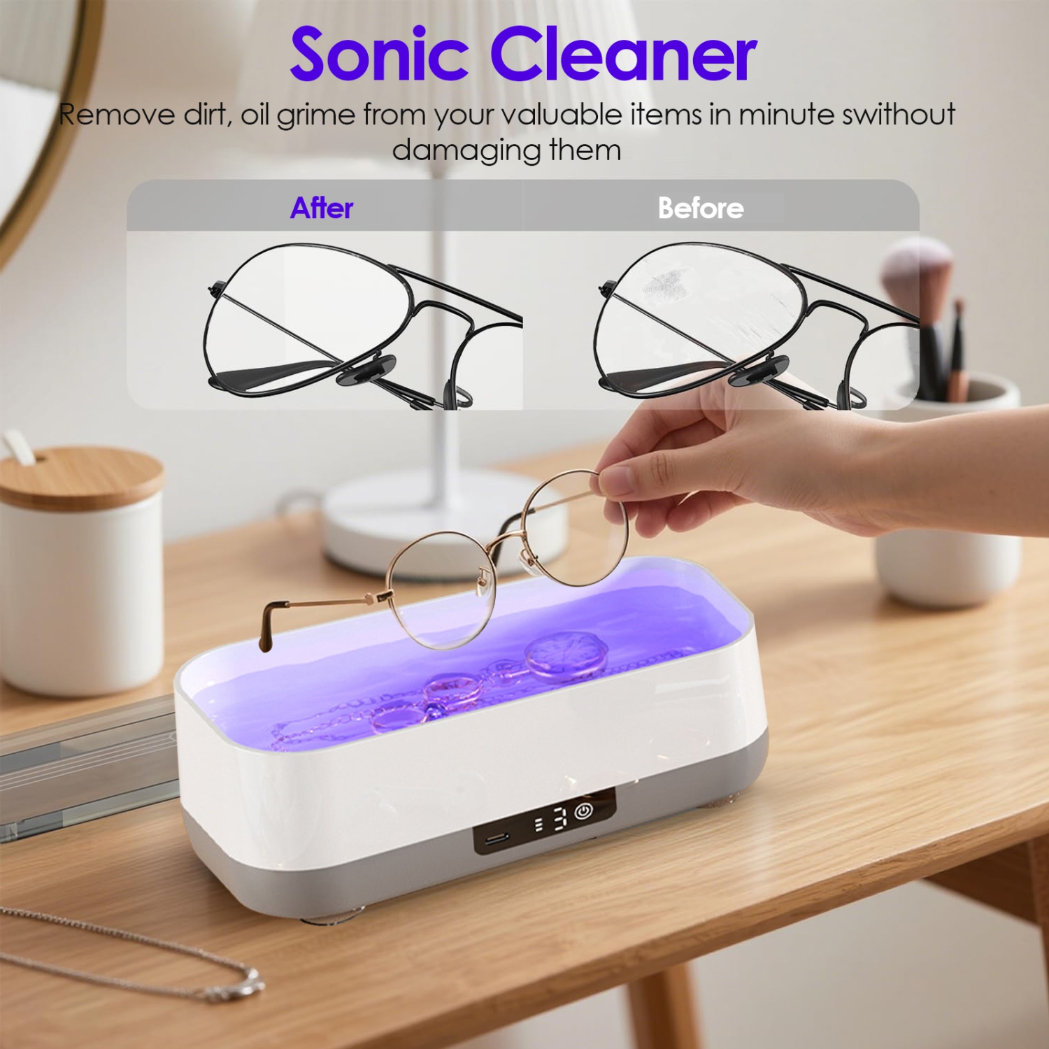 Machine de nettoyage ultrasonique, machine de nettoyage de bijoux rechargeable par USB, pour nettoyer les bijoux, les lunettes, les montres, les