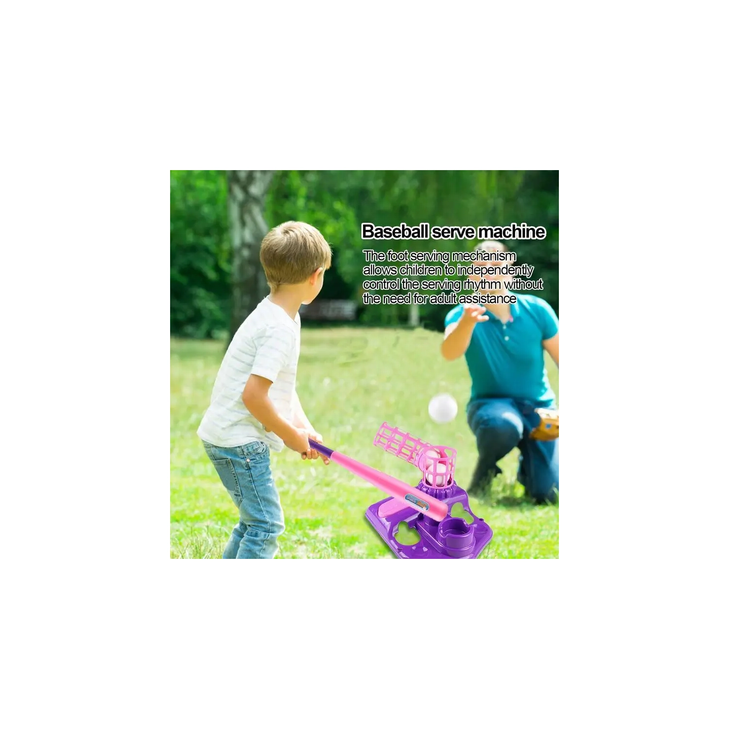 Kids Baseball Set for Ages 5-8, Pitching Machine, Indoor/Outdoor Backyard Sport Games Gifts for Boys & Girls- Pink