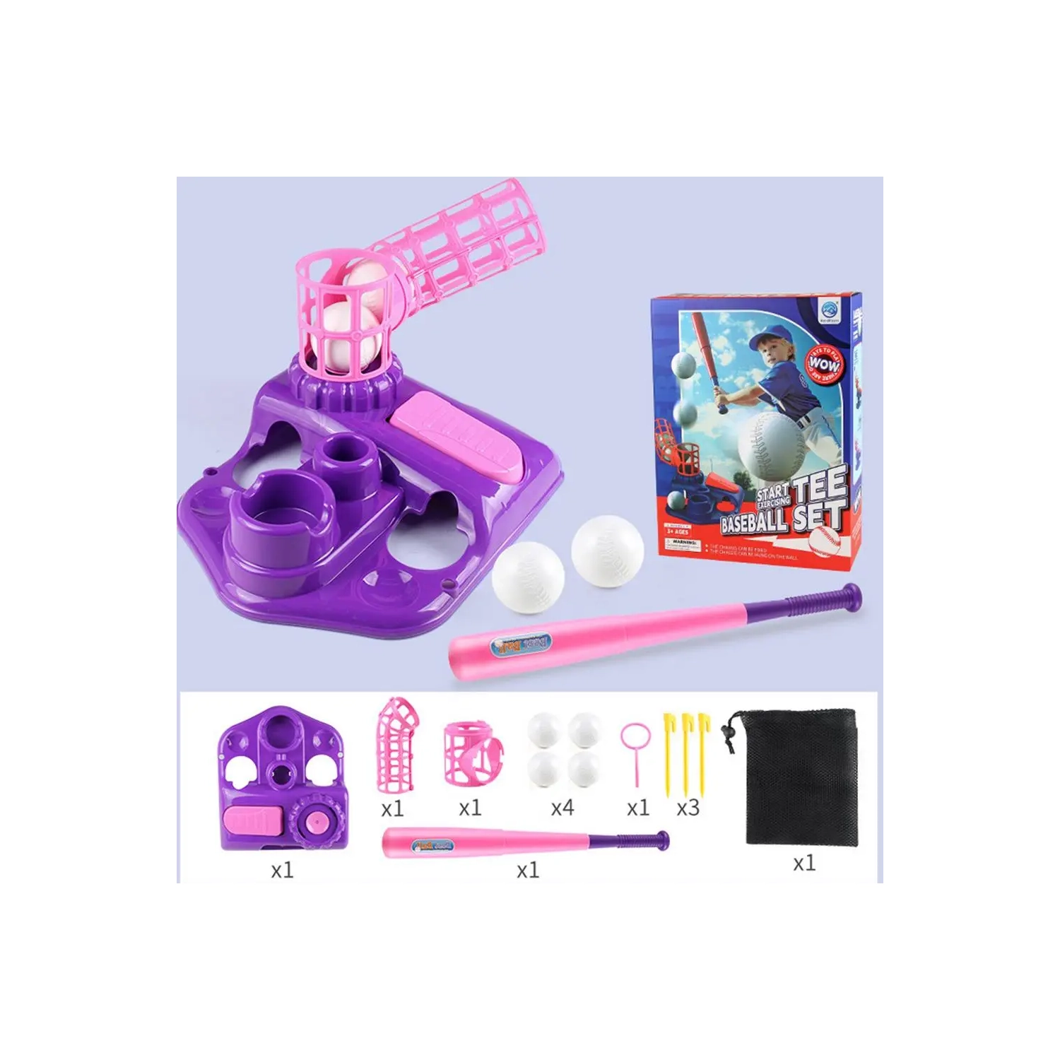 Kids Baseball Set for Ages 5-8, Pitching Machine, Indoor/Outdoor Backyard Sport Games Gifts for Boys & Girls- Pink