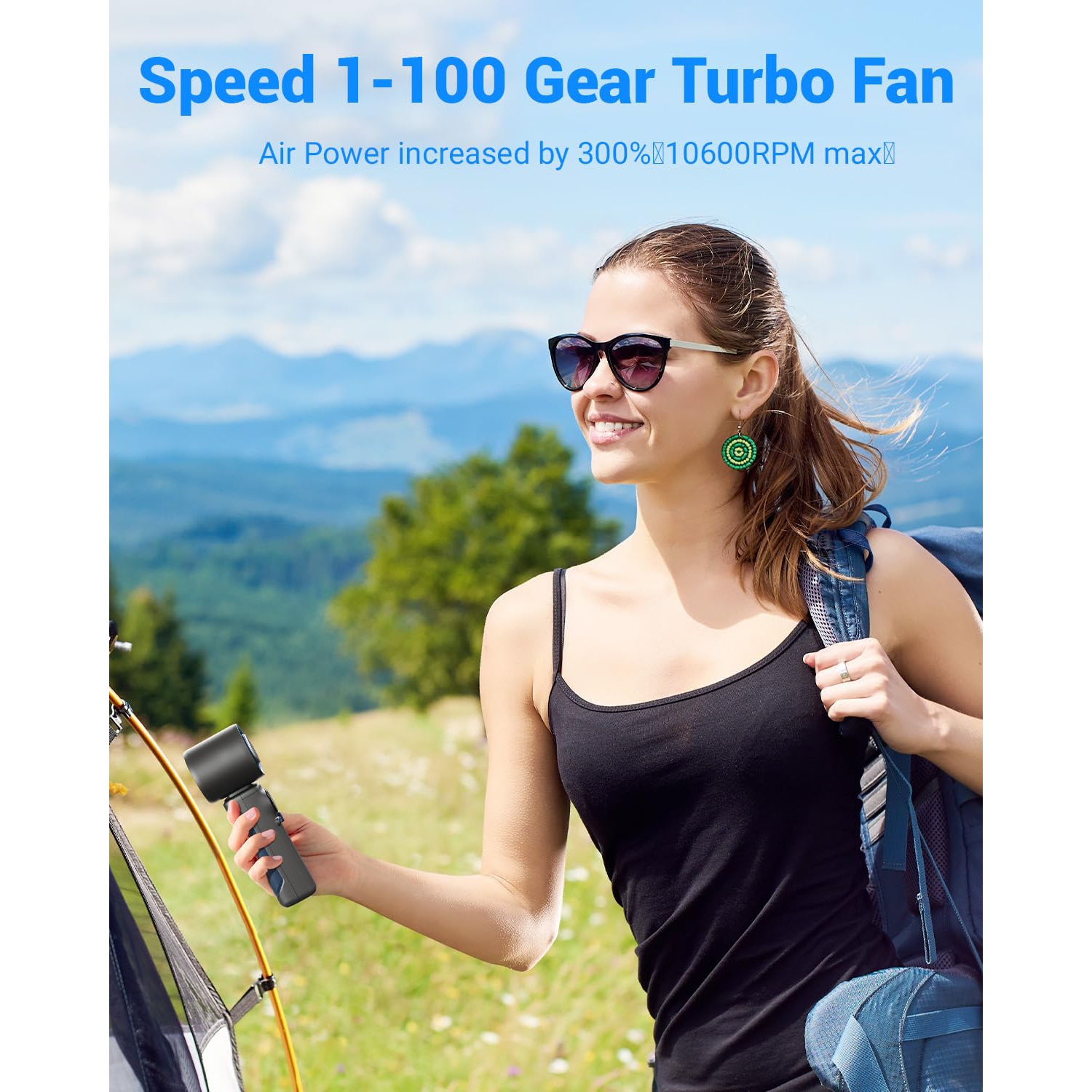 Portable Hand Held Turbo High Speed Personal Fan,100 Gear Speed Wind Digital Power & Speed Display USB Rechargeable Fan