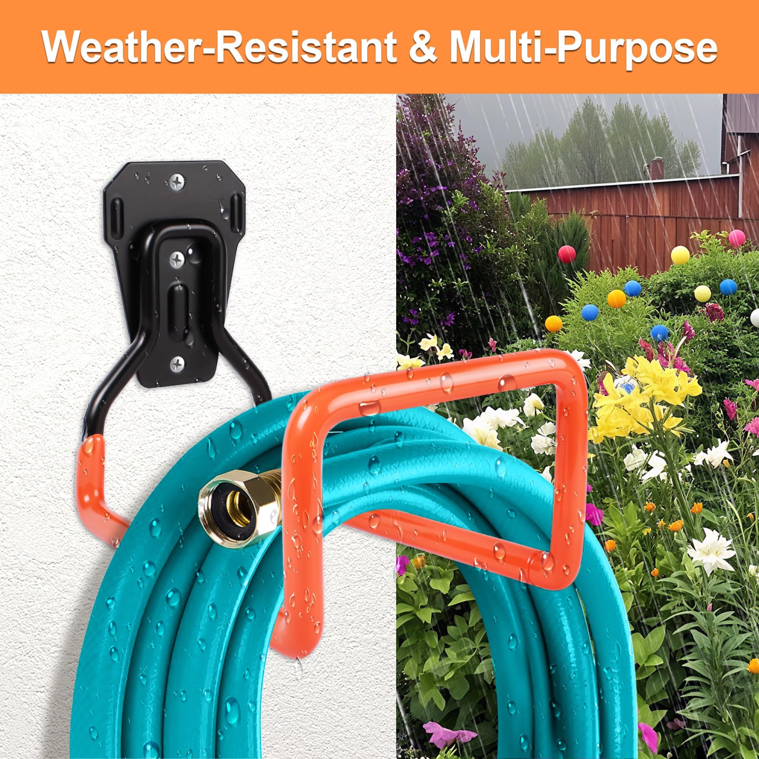 Outdoor Garden Hose Holder Wall Mount,Heavy Duty Hose Reel Metal Water Hose Holders for Outside,Sturdy Hook Stand for Garage Hooks,Yard Storage