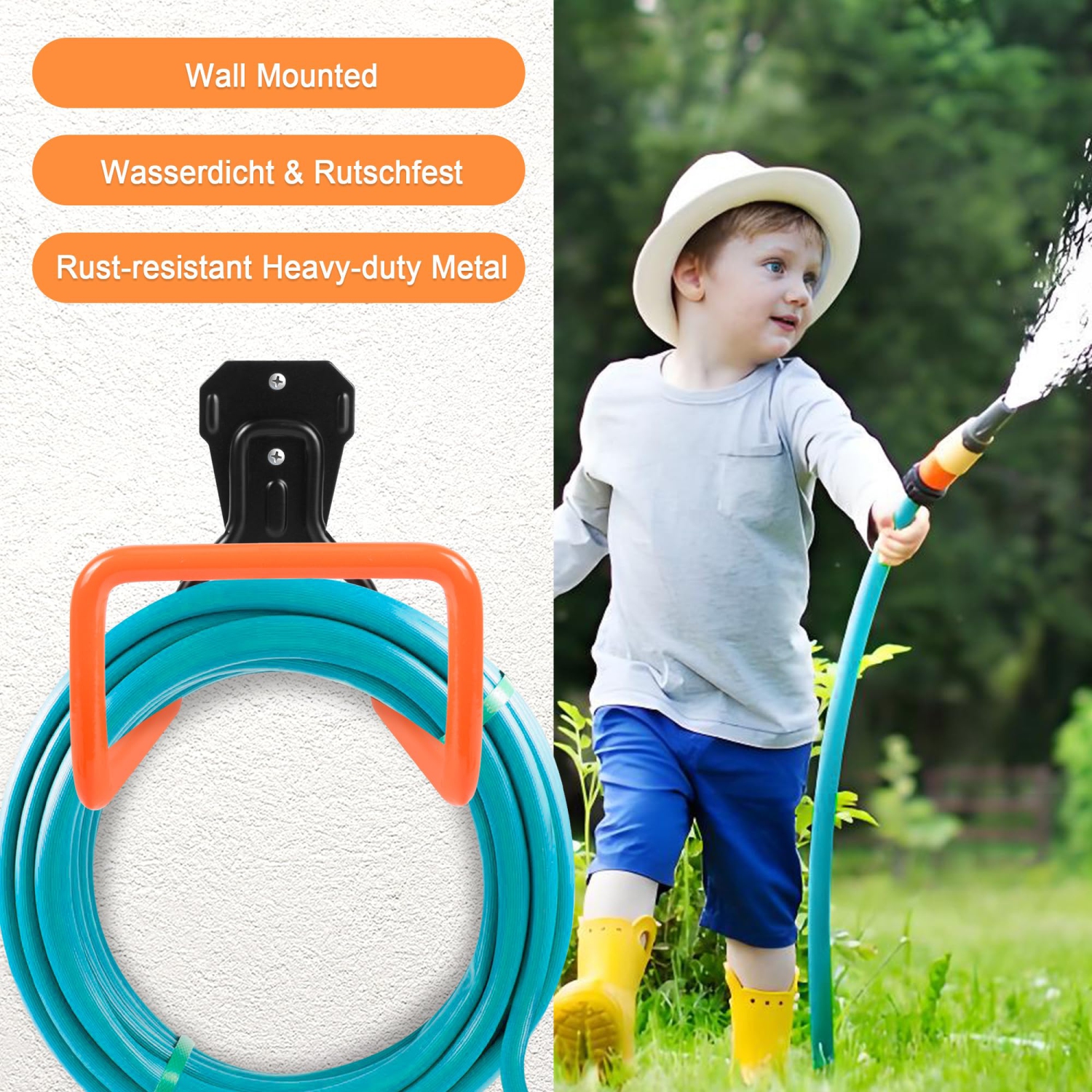 Outdoor Garden Hose Holder Wall Mount,Heavy Duty Hose Reel Metal Water Hose Holders for Outside,Sturdy Hook Stand for Garage Hooks,Yard Storage