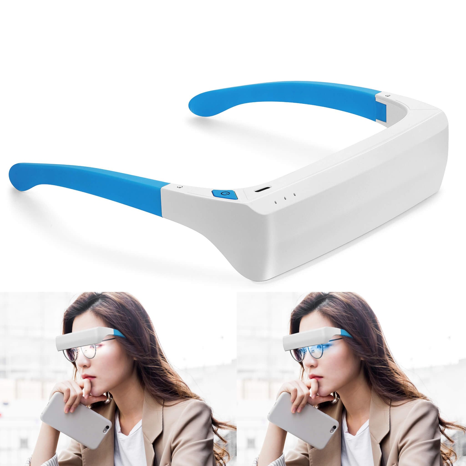 Lunettes de luminothérapie avec étui de transport, lampe Happy à porter anti-UV de thérapie par lumière bleue, soulagement naturel pour bien dormir,