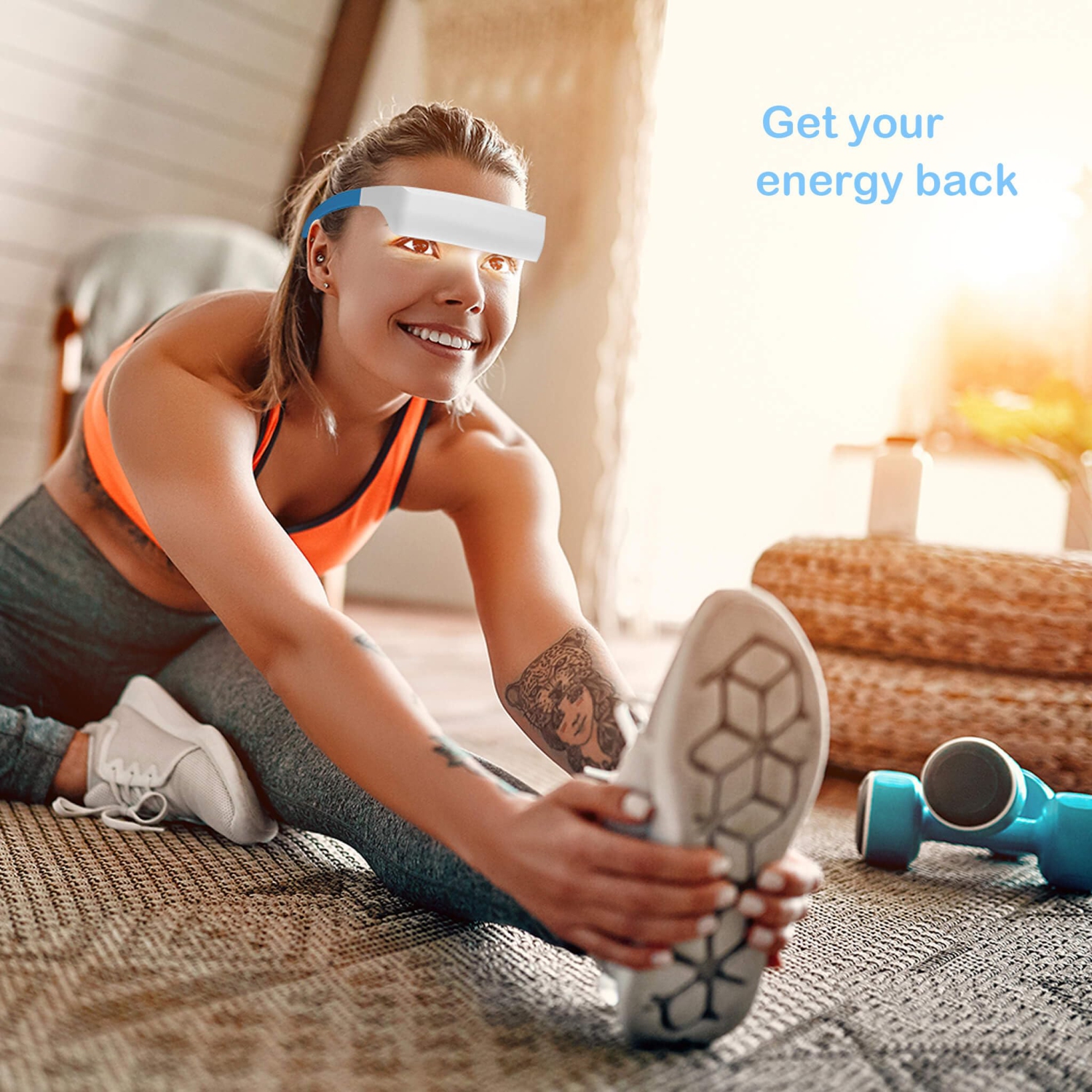 Lunettes de luminothérapie avec étui de transport, lampe Happy à porter anti-UV de thérapie par lumière bleue, soulagement naturel pour bien dormir,