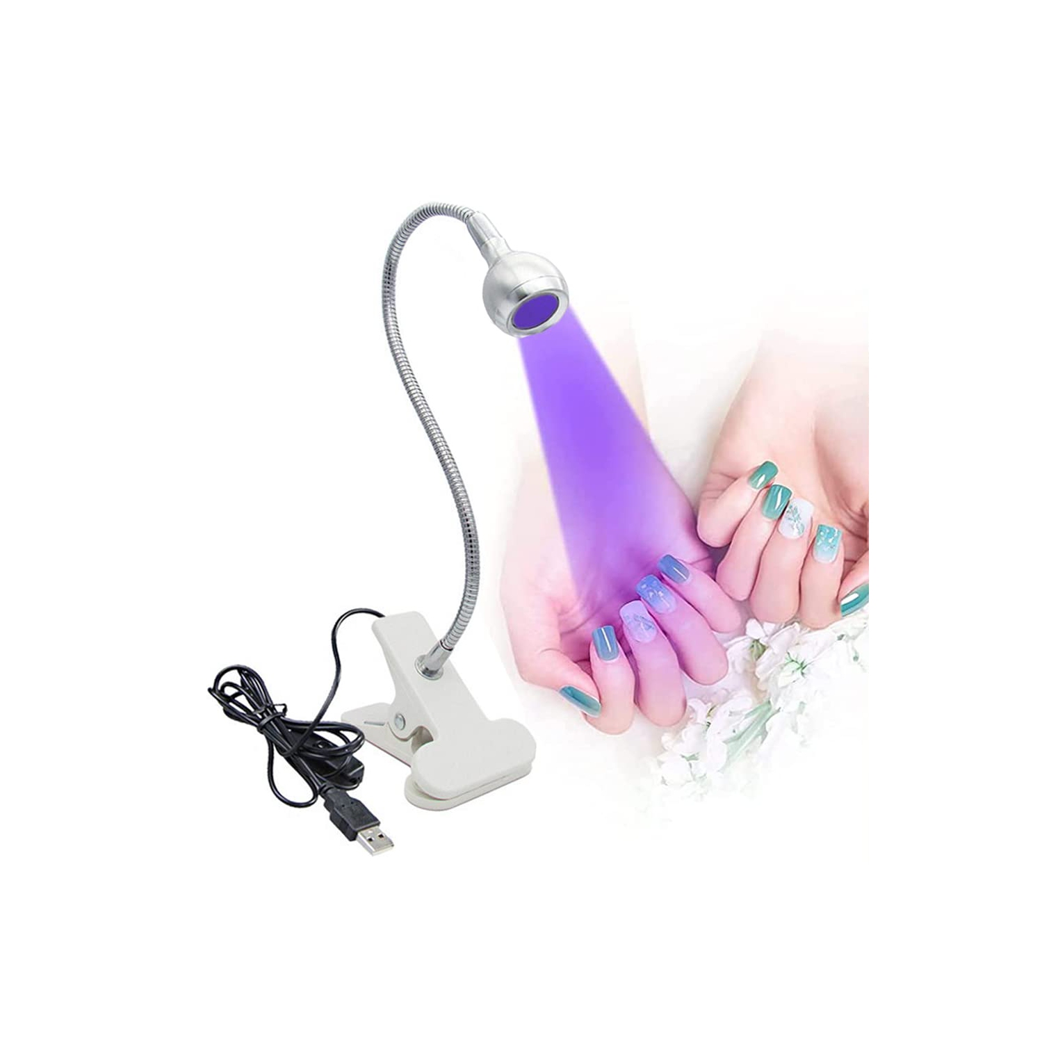 Lampe UV pour ongles, mini lampe UV pour ongles en gel LED Curing Lampe à col de cygne flexible et pince 3&nbsp;W portative petit séchoir à manucure