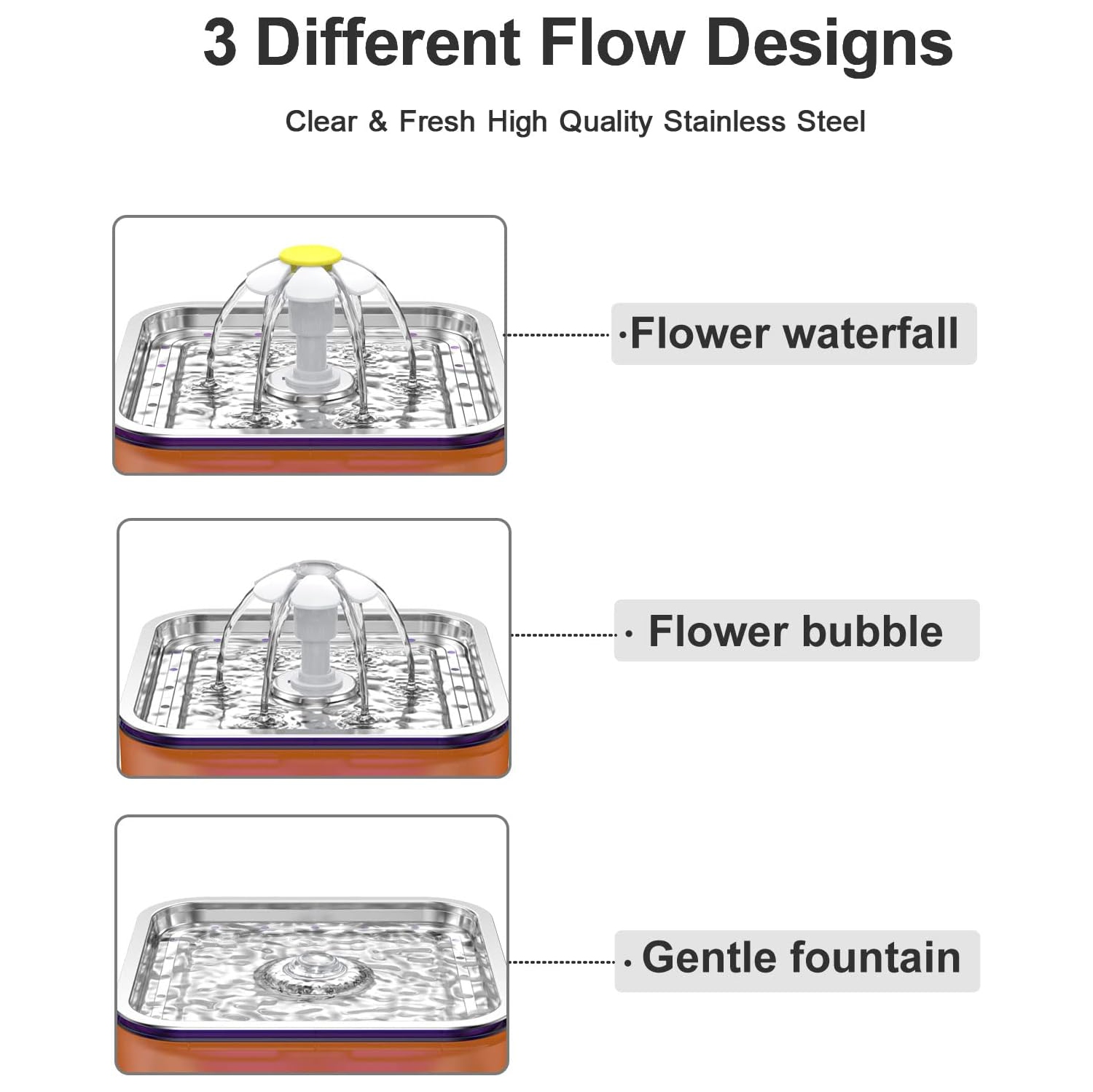 Fontaine d'eau pour chat en acier inoxydable de 3 litres - triple filtration, trois modes de débit, lumière LED, eau fraîche, facile à nettoyer