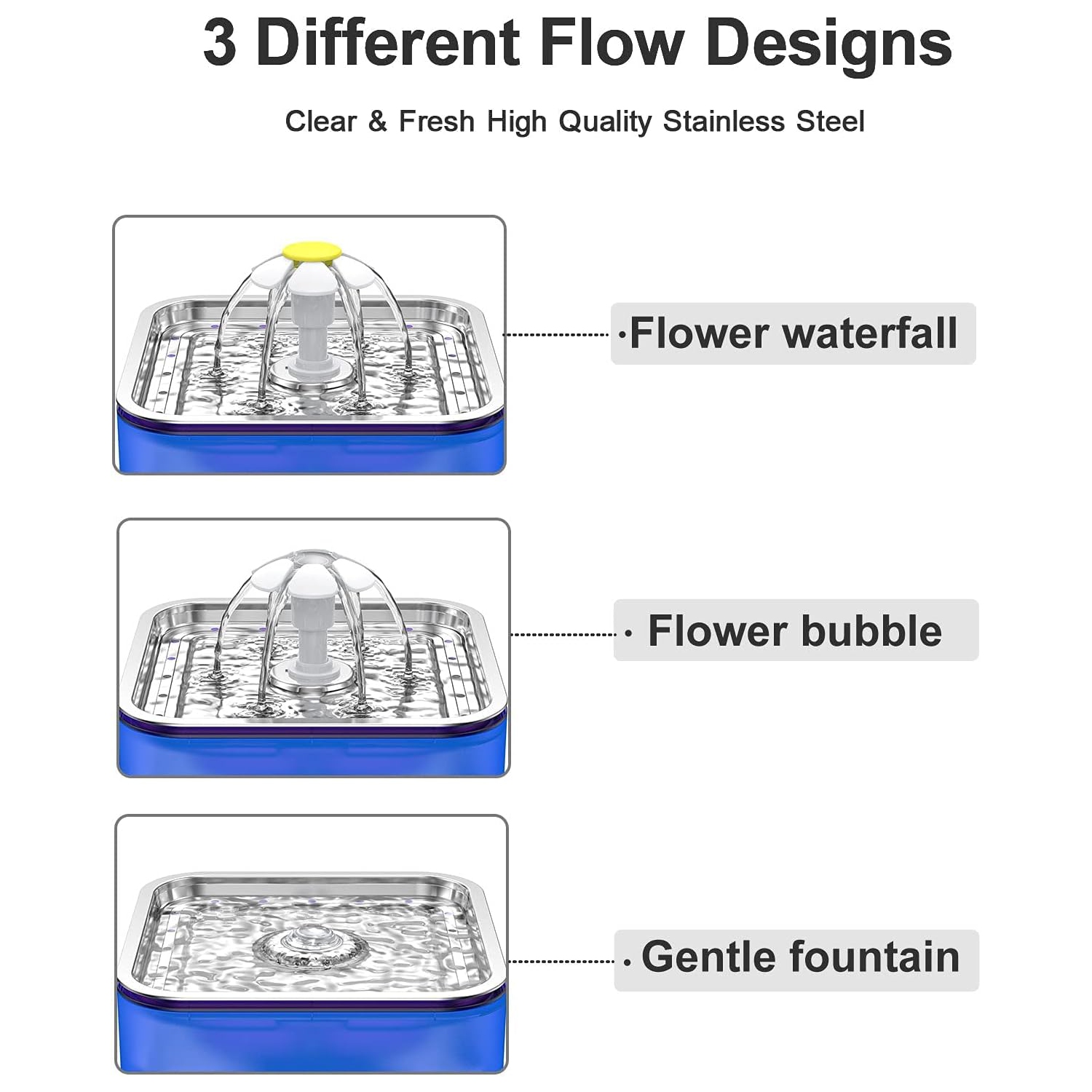 Fontaine d'eau pour chat en acier inoxydable de 3 litres - triple filtration, trois modes de débit, lumière LED, eau fraîche, facile à nettoyer