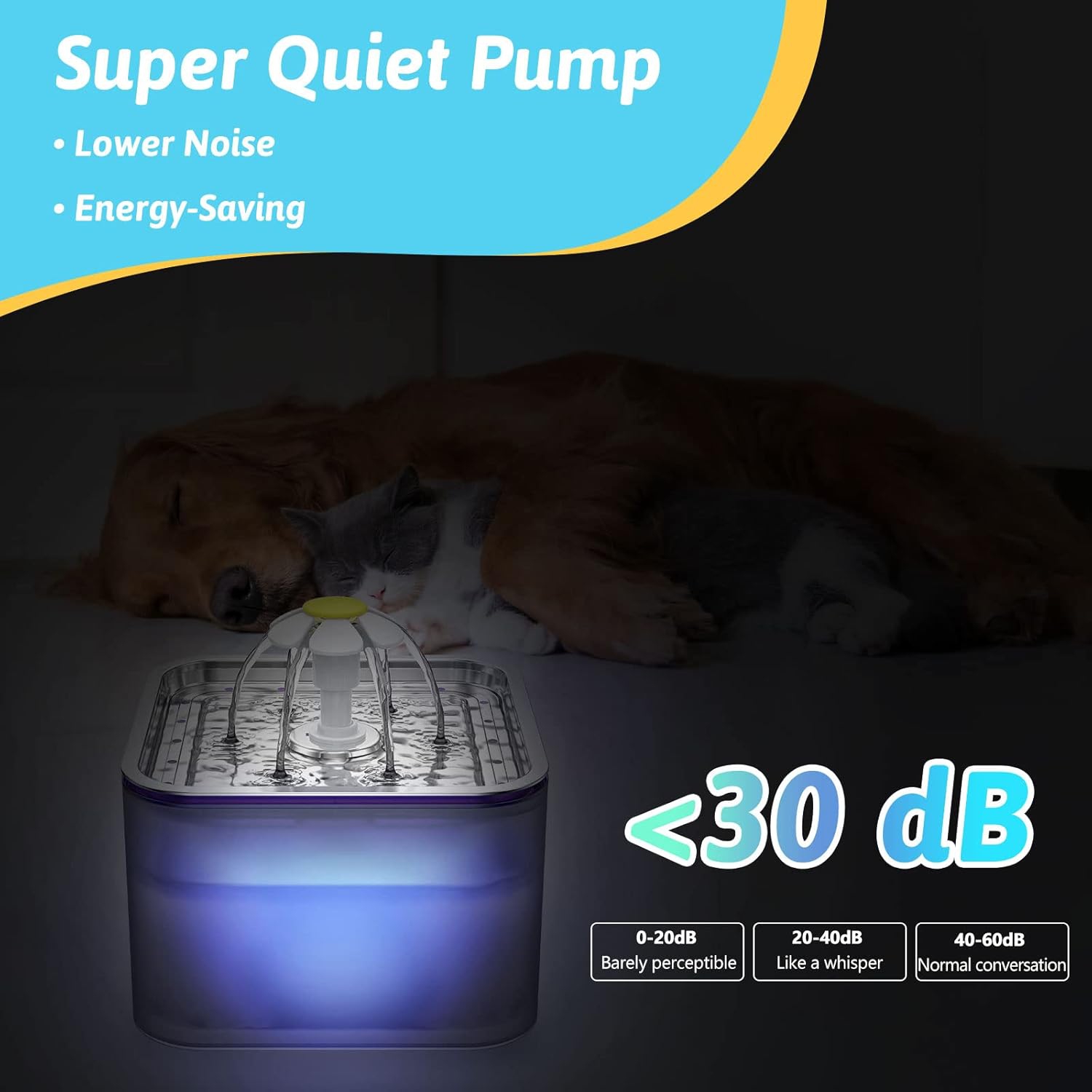 Fontaine d'eau pour chat en acier inoxydable de 3 litres - triple filtration, trois modes de débit, lumière LED, eau fraîche, facile à nettoyer