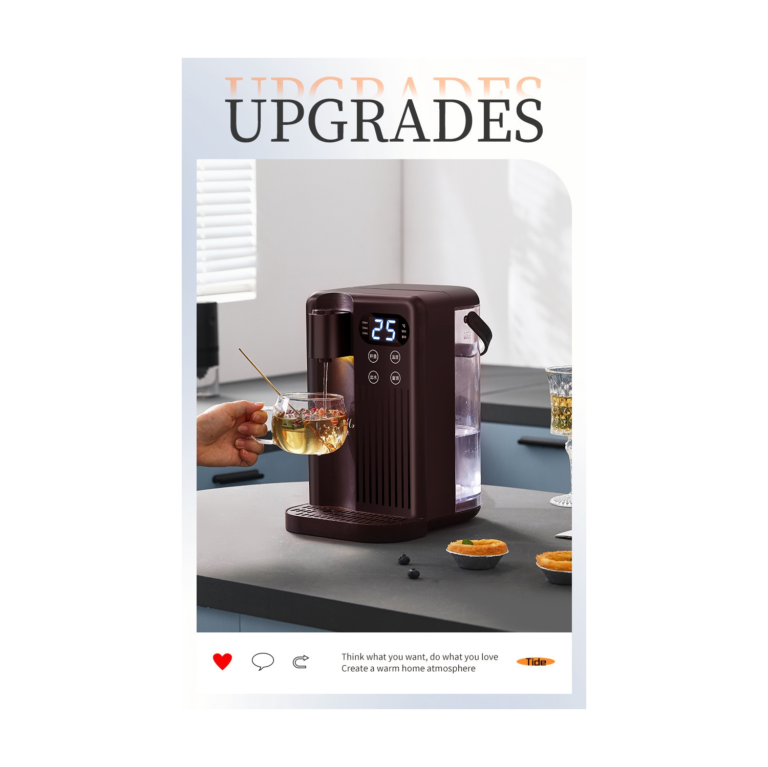 3L Capacity Smart Water Heater - 3 Seconds Convenient Instant Water Heater, 2000W, 12 Adjustable Temperature and Water Volume, Suitable for