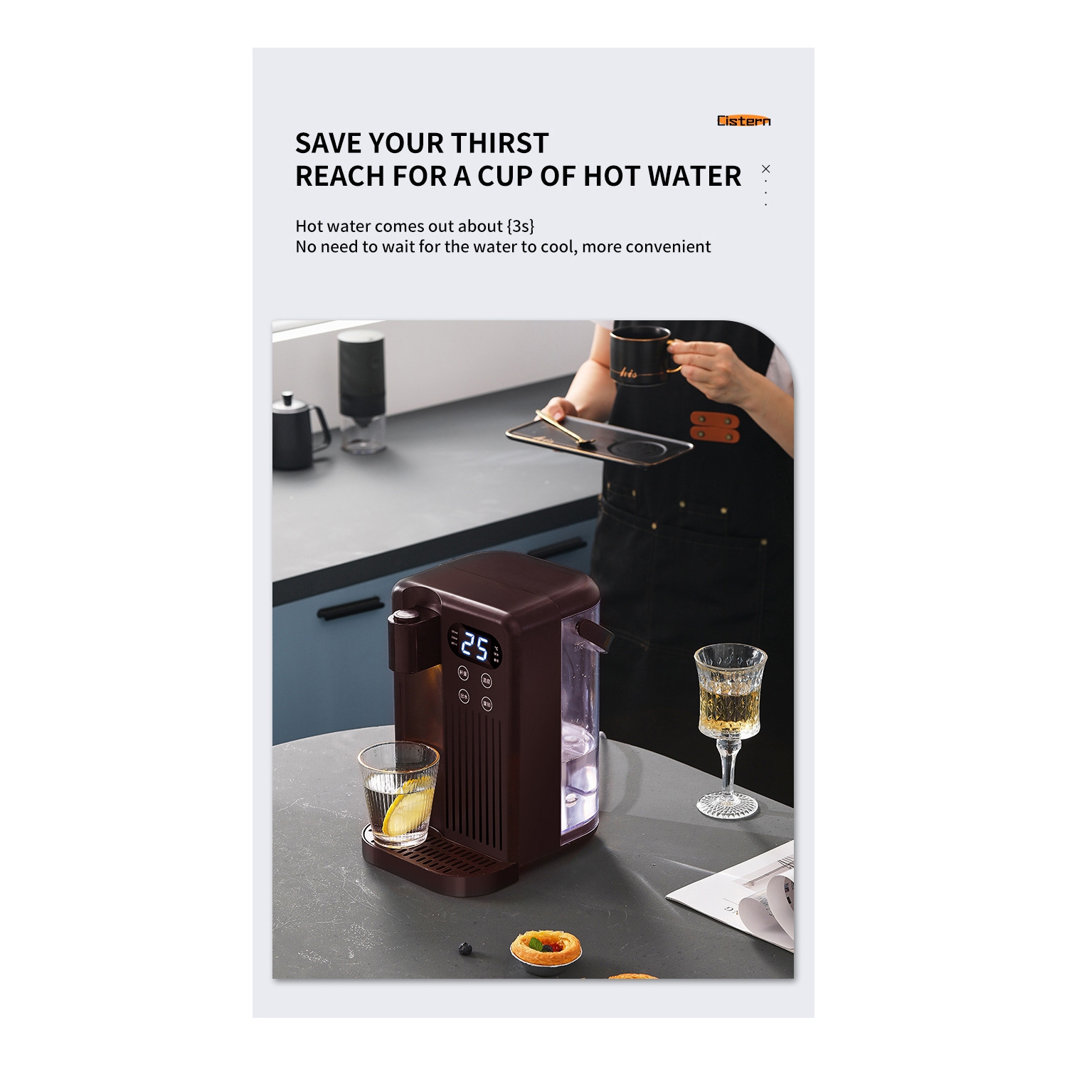 3L Capacity Smart Water Heater - 3 Seconds Convenient Instant Water Heater, 2000W, 12 Adjustable Temperature and Water Volume, Suitable for