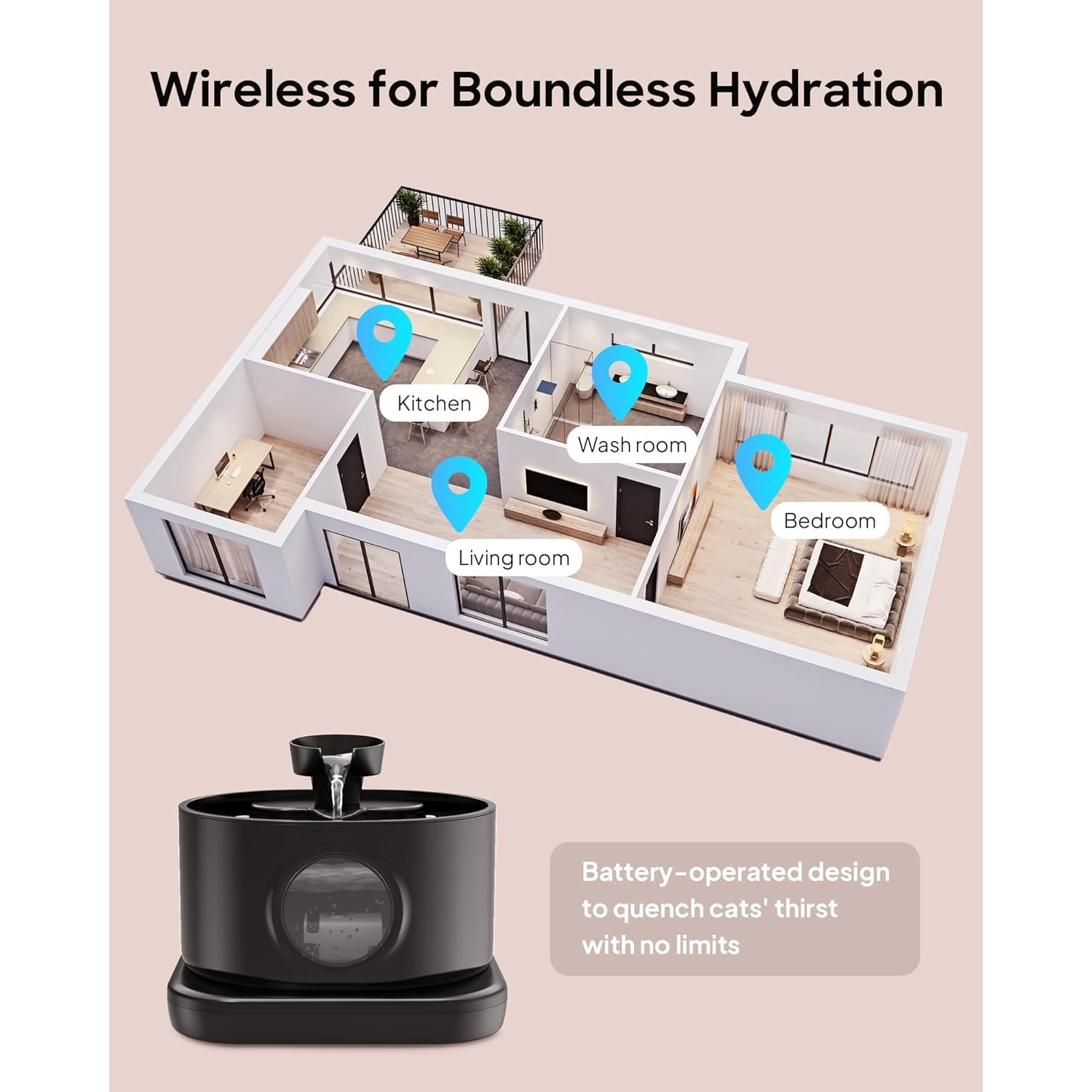 2.8L/2600mAH-Black Pet Drinker with Auto Mode, Quadruple Filtration, Large Water Tank and Safety Shutoff - Ideal for Cats and Small Pets