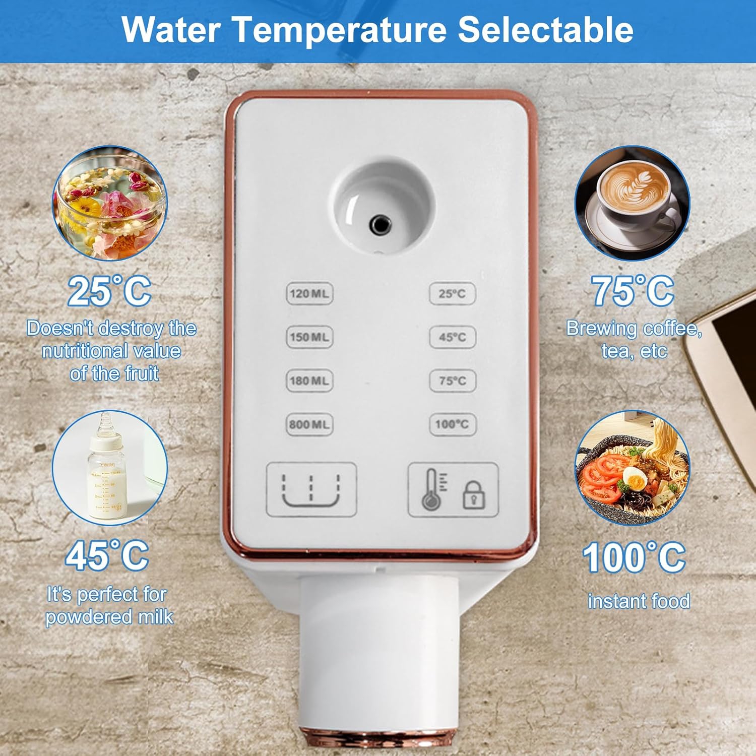 2100W Mini Water Heater – 3 seconds instant heating, fast water heating, 4 temperature settings, child lock smart safety function and portable