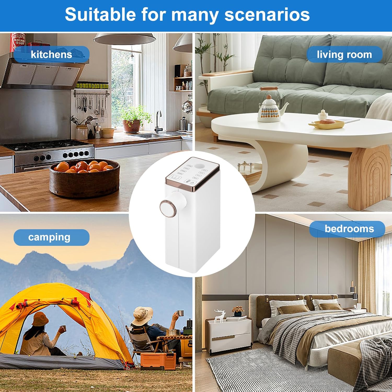 2100W Mini Water Heater – 3 seconds instant heating, fast water heating, 4 temperature settings, child lock smart safety function and portable