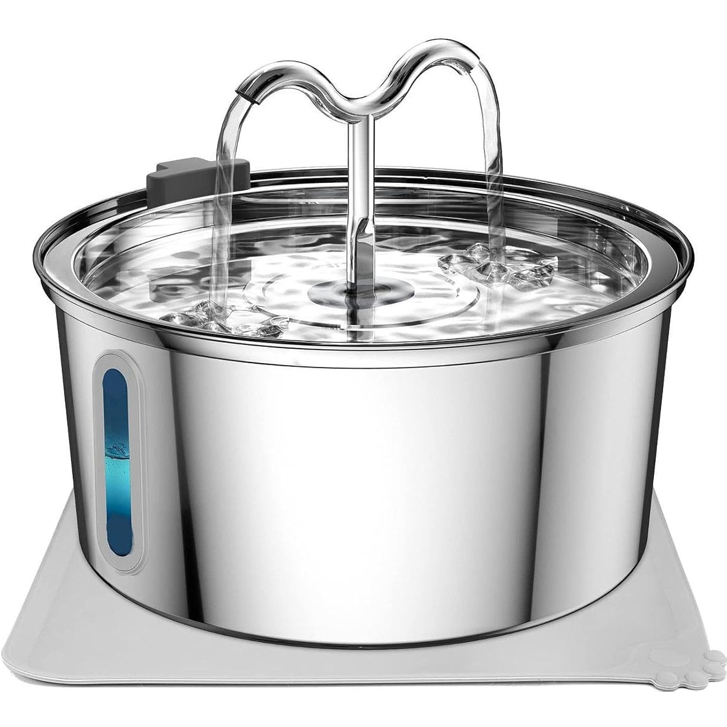 3.2L round stainless steel horn tube with window pet water dispenser - large capacity, ultra-quiet, double filtration, two drinking modes, suitable