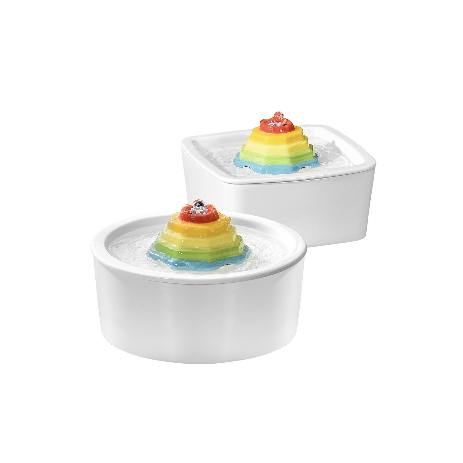 Rainbow Ceramic Cat Drinker - 1.5L, round, quadruple filtration, easy-to-clean ceramic material, dishwasher safe, protects pet health