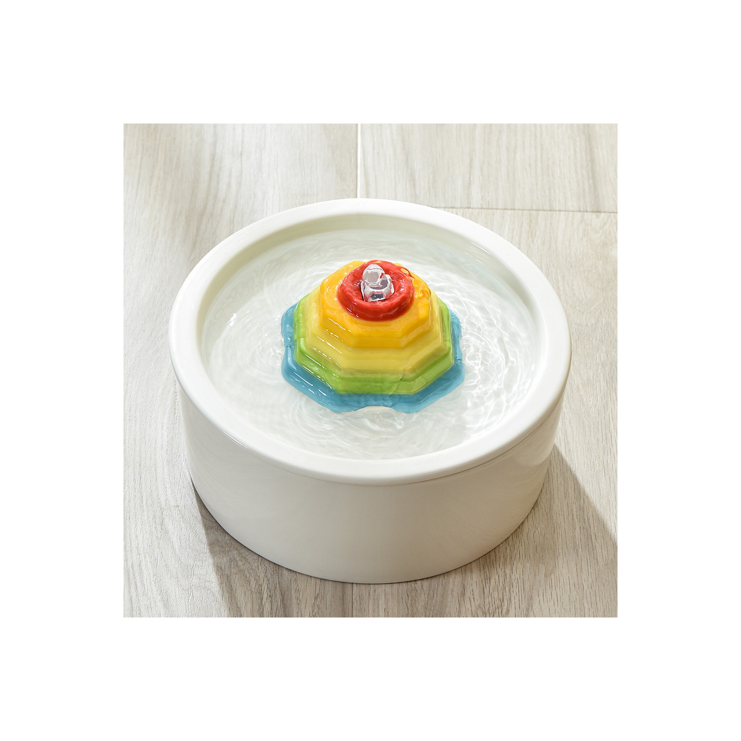 Rainbow Ceramic Cat Drinker - 1.5L, round, quadruple filtration, easy-to-clean ceramic material, dishwasher safe, protects pet health