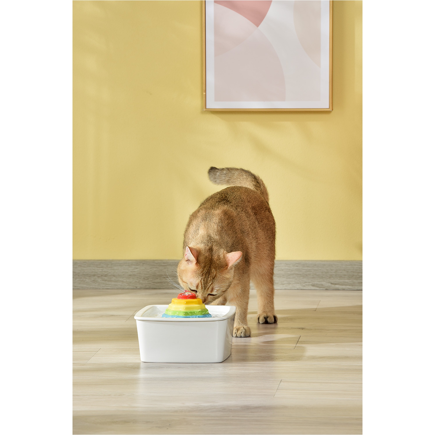 Rainbow Ceramic Cat Drinker - 1.5L, square, quadruple filtration, easy-to-clean ceramic material, dishwasher safe, protects pet health