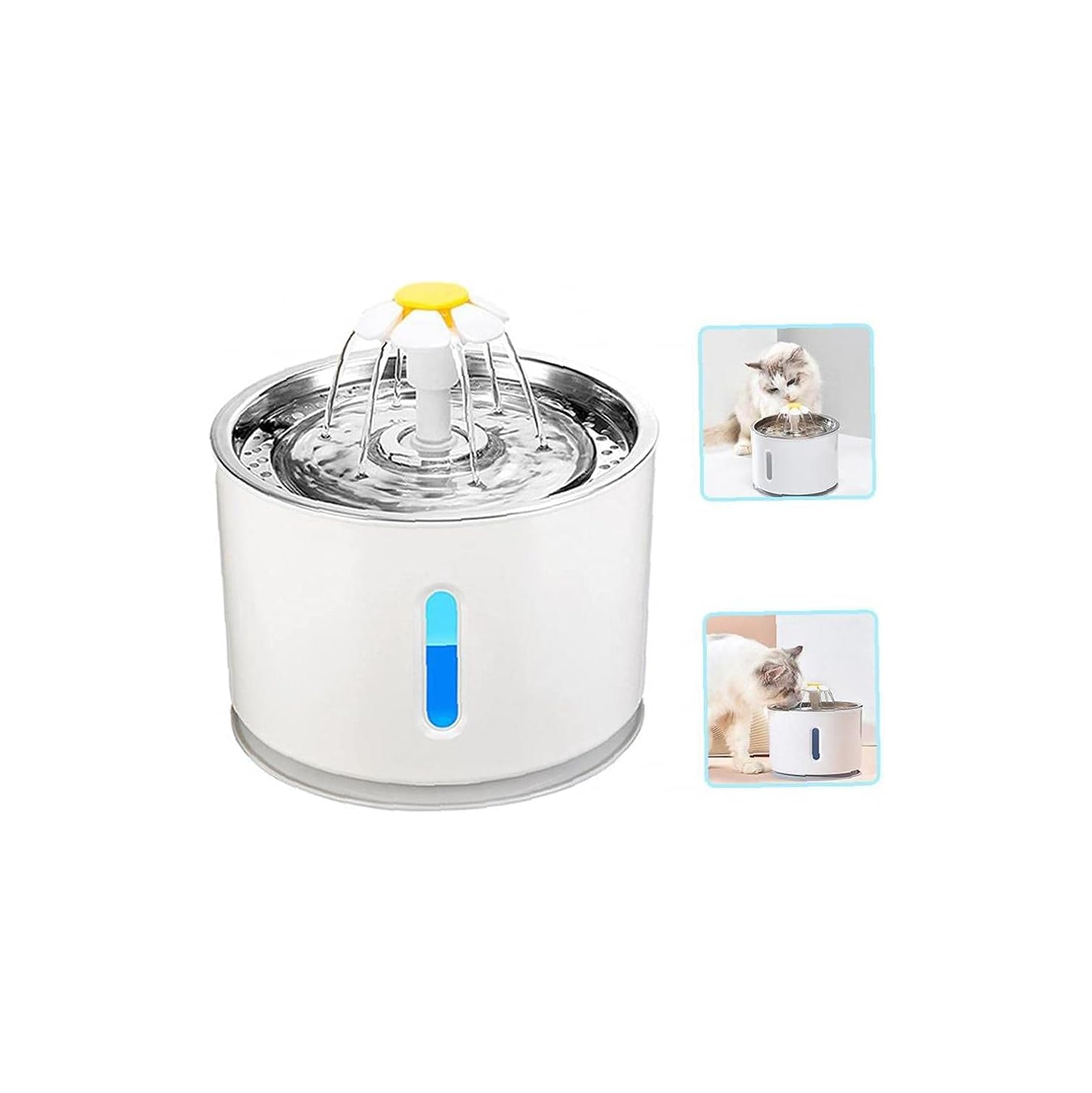 2.4L Stainless Steel Pet Drinking Fountain - LED Light, 3 Flow Modes, Ultra-Quiet Pump, Energy-Saving Multi-Filtration System