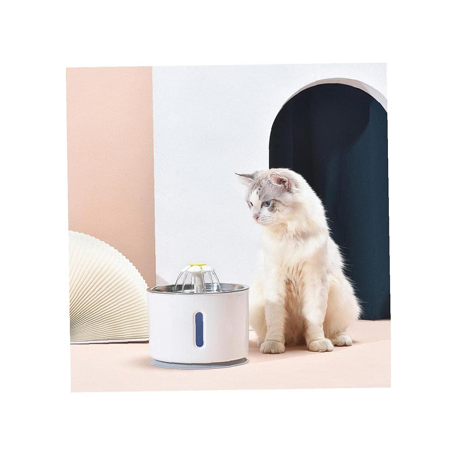 2.4L Stainless Steel Pet Drinking Fountain - LED Light, 3 Flow Modes, Ultra-Quiet Pump, Energy-Saving Multi-Filtration System