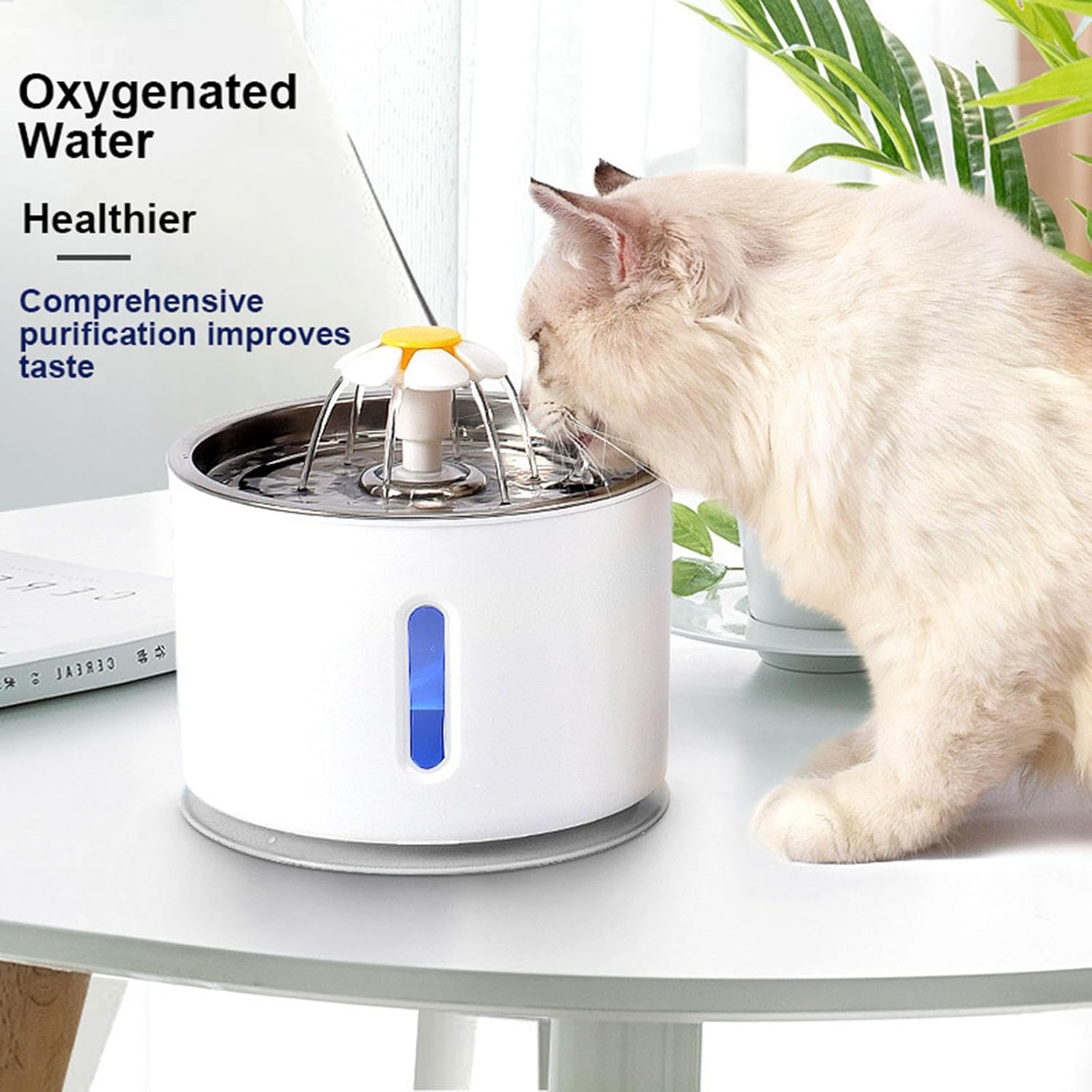 2.4L Stainless Steel Pet Drinking Fountain - LED Light, 3 Flow Modes, Ultra-Quiet Pump, Energy-Saving Multi-Filtration System