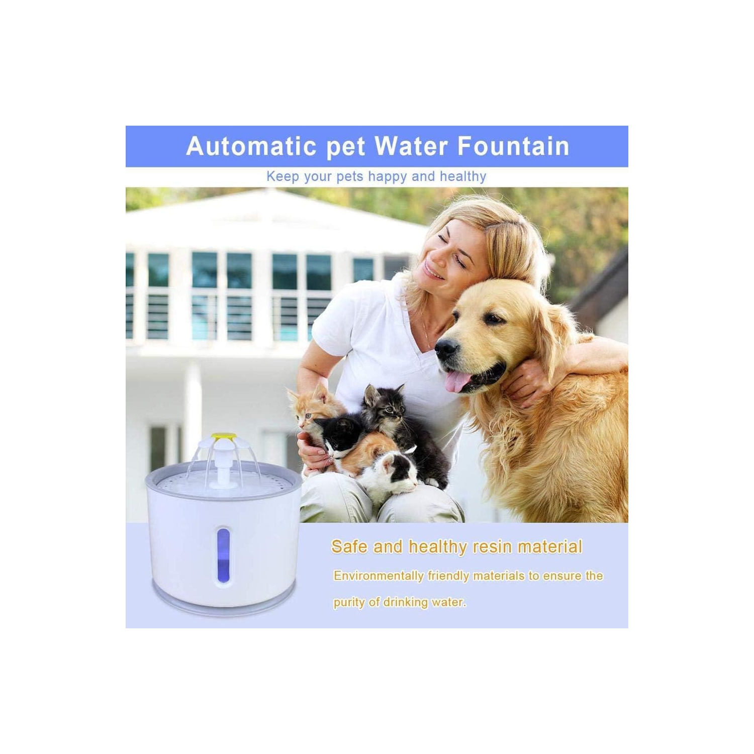 Fontaine automatique silencieuse pour animal de compagnie – Indicateur Smart LED, matériau en polypropylène antibactérien, pompe à faible bruit,