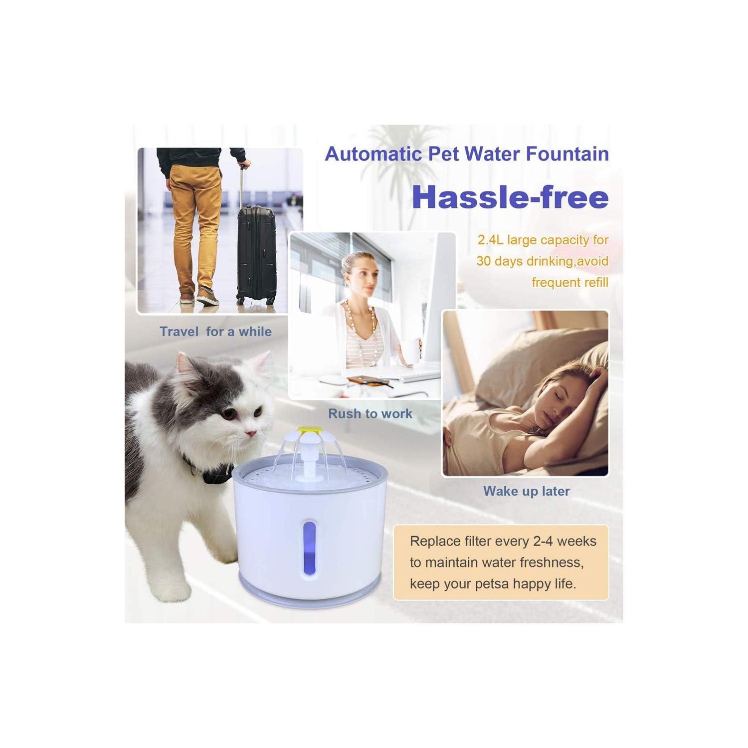 Silent Automatic Pet Drinking Fountain - Smart LED Indicator, Antibacterial PP Material, Low Noise Pump, Easy-to-Clean Design