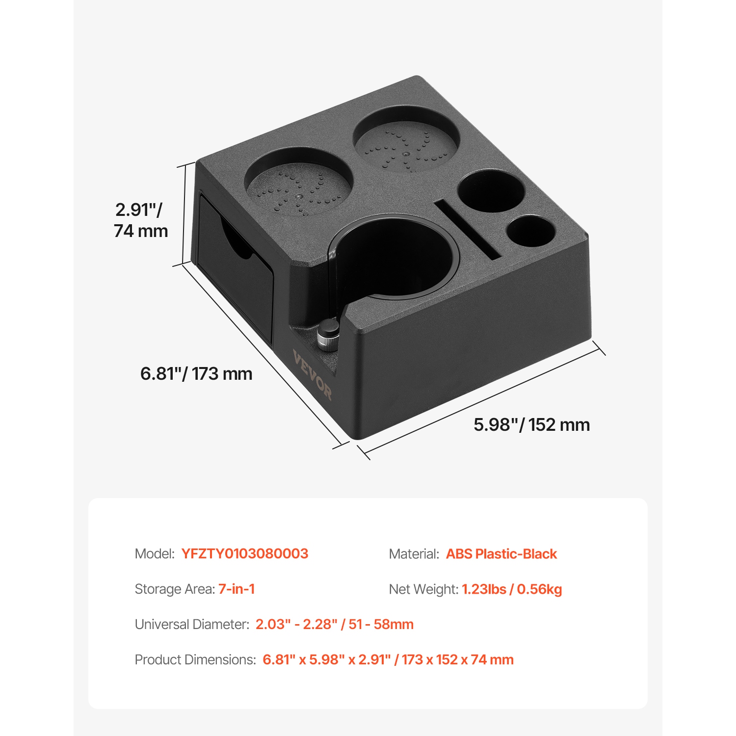 VEVOR 7-in-1 Espresso Tamping Station, ABS Material, Multifunctional Tamping Station with Detachable Slot, Easy to Clean Espresso Knock Box with