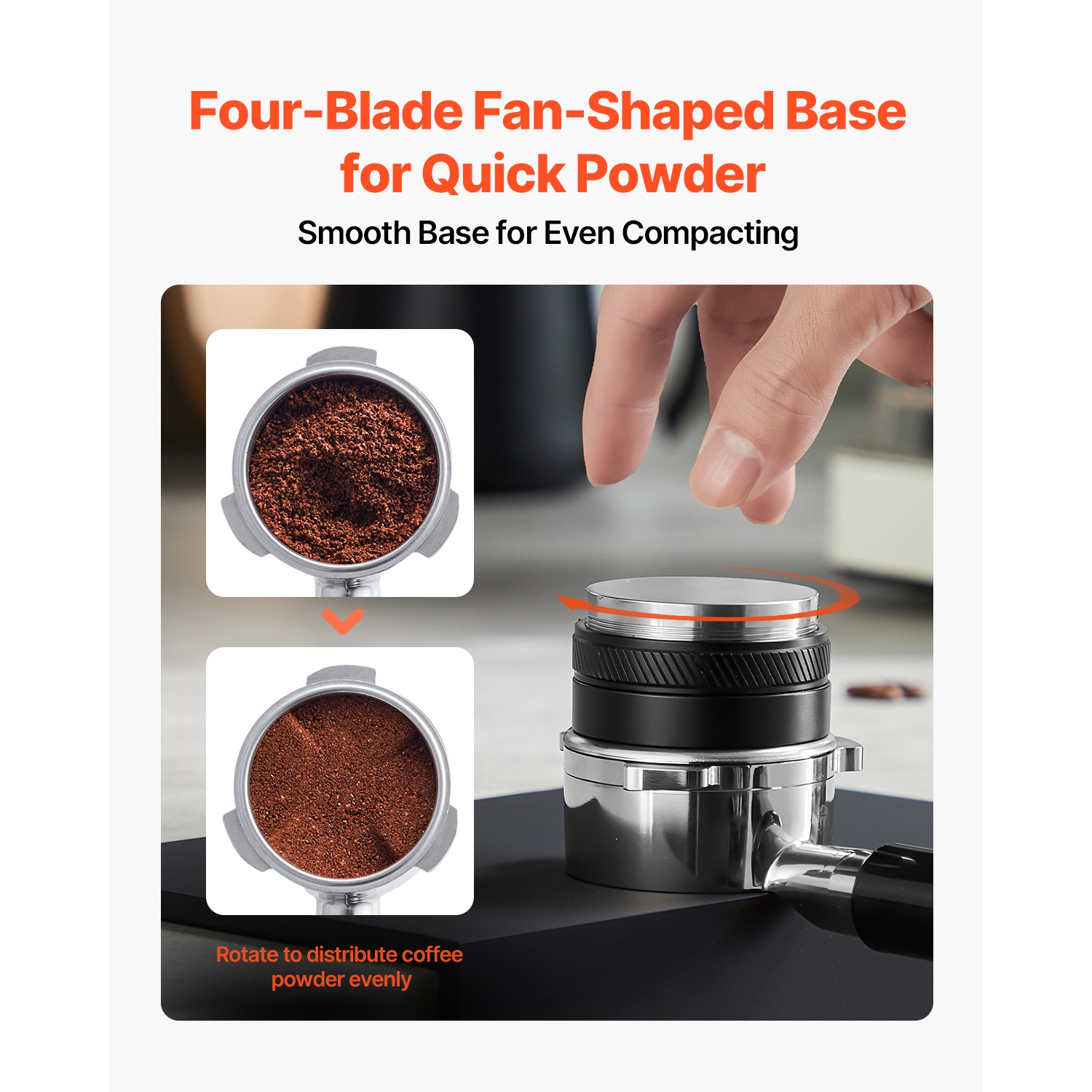 Distributeur de café VEVOR 53 mm, distributeur d'espresso réglable 2-en-1 à base en éventail, distributeur de café en acier inoxydable 304