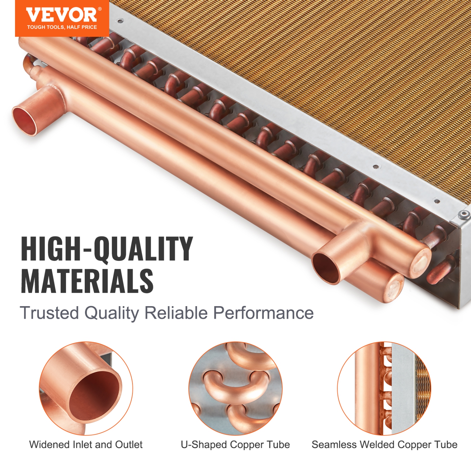 VEVOR 18"x20" Heat Exchanger Water to Air, with 3-Row 3/8" Copper Ports, 242 Aluminum Fins Heat Exchanger for Wood Furnaces, Residential Heating and