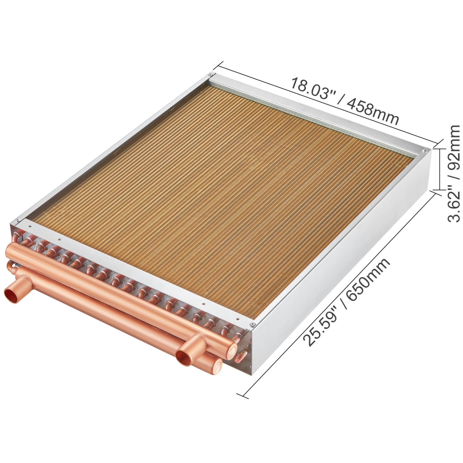 VEVOR 18"x20" Heat Exchanger Water to Air, with 3-Row 3/8" Copper Ports, 242 Aluminum Fins Heat Exchanger for Wood Furnaces, Residential Heating and