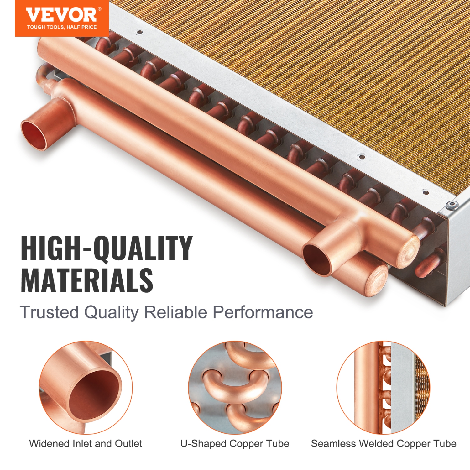 VEVOR 16"x16" Heat Exchanger Water to Air, with 3-Row 3/8" Copper Ports, 193 Aluminum Fins Heat Exchanger for Wood Furnaces, Residential Heating and