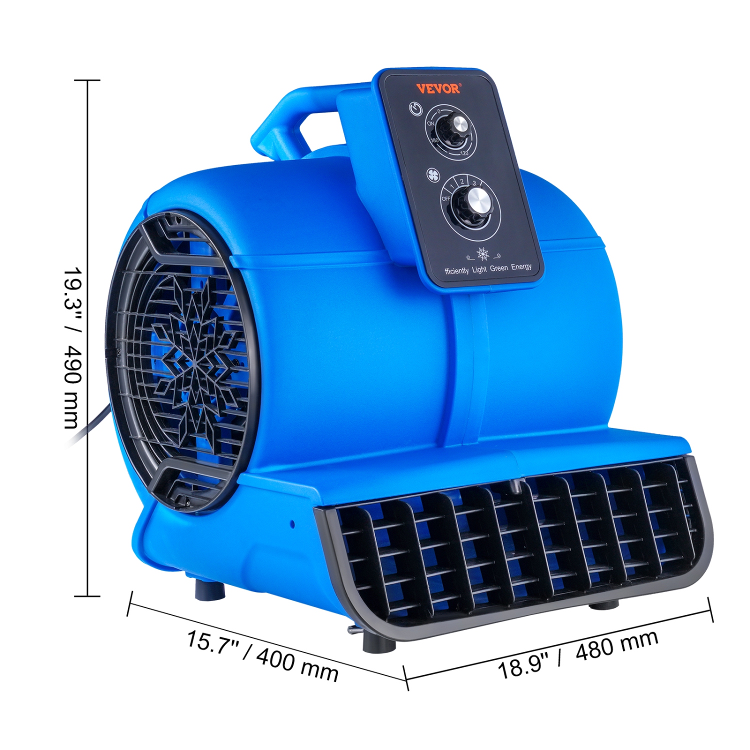 VEVOR 1/2 HP Floor Blower, 2600 CFM Air Mover for Drying and Cooling, Portable Carpet Dryer Fan with 4 Blowing Angles and Time Function, for