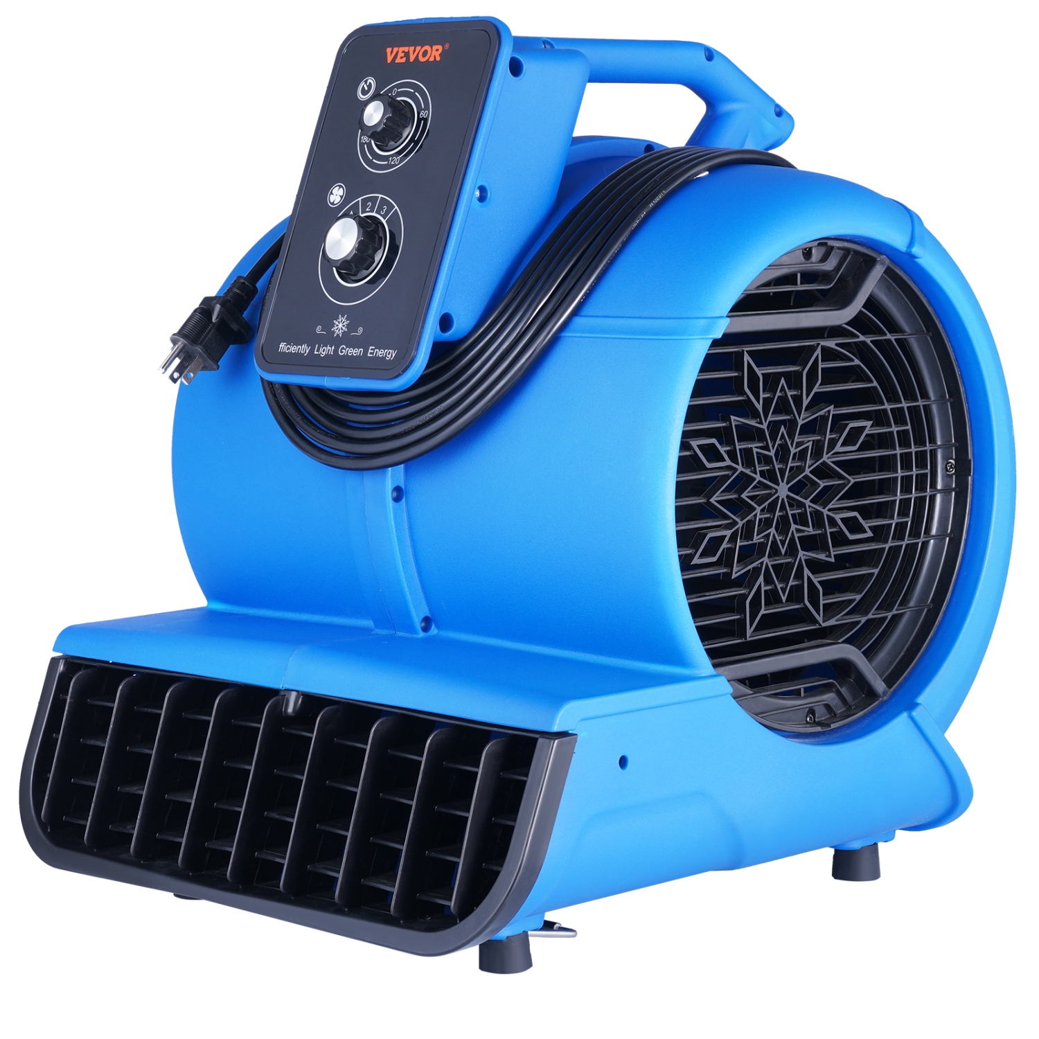VEVOR 1/2 HP Floor Blower, 2600 CFM Air Mover for Drying and Cooling, Portable Carpet Dryer Fan with 4 Blowing Angles and Time Function, for