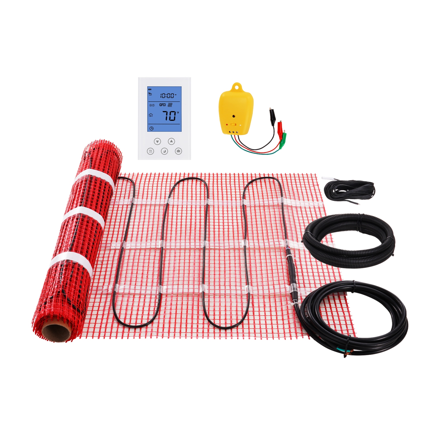 VEVOR 10 Sq.ft Floor Heating Mat, Electric Radiant In-Floor Heated Warm System with Digital Floor Sensing Thermostat, Includes Installation Monitor,