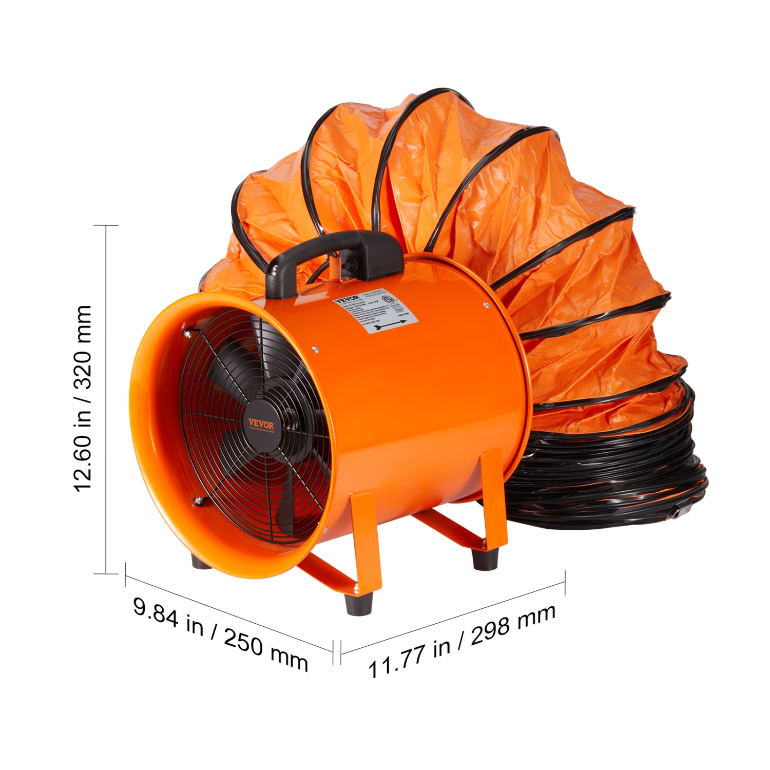 VEVOR 8 inch Portable Ventilator, Heavy Duty Cylinder Fan with 16.4ft Duct Hose, 195W Strong Shop Exhaust Blower 1070CFM, Industrial Utility Blower