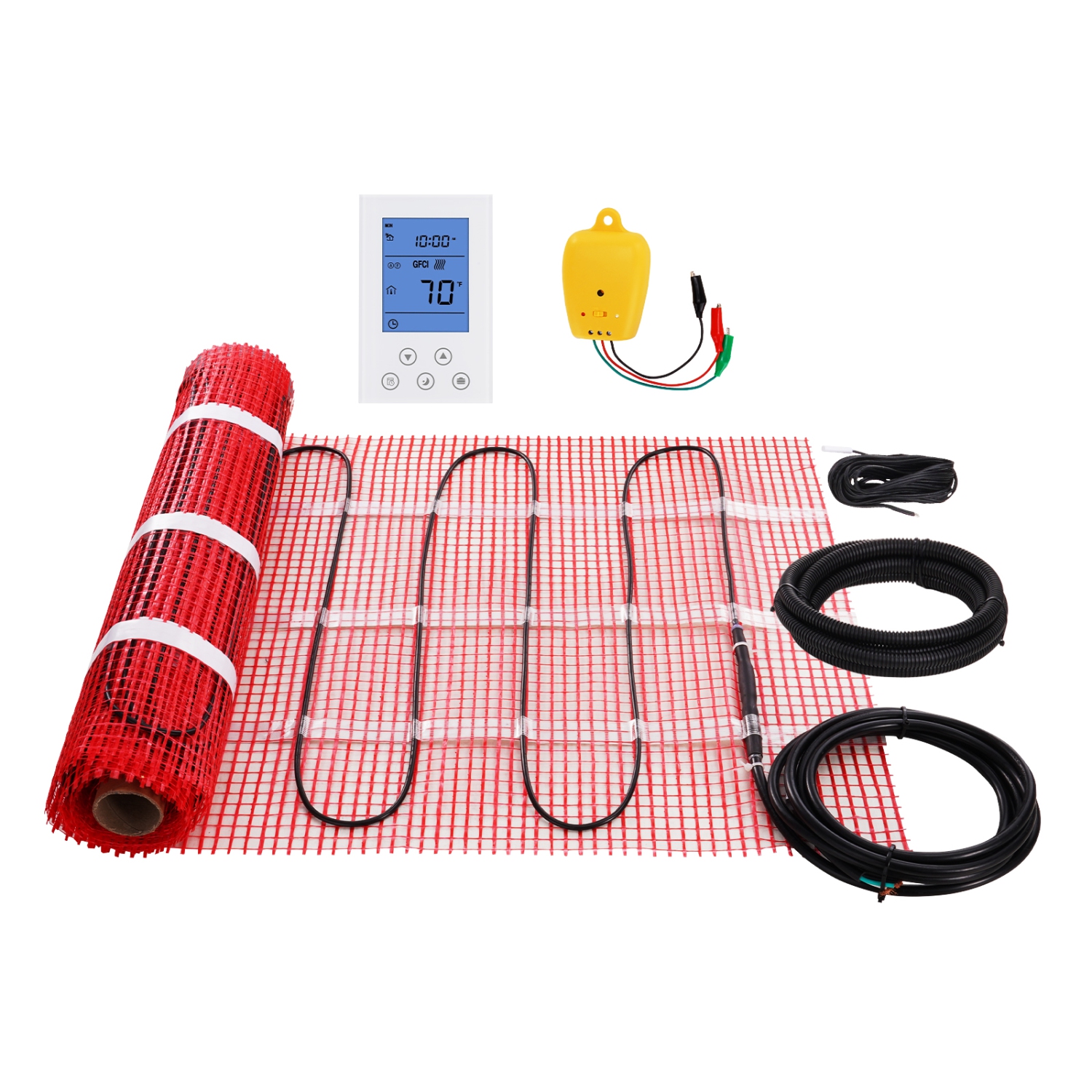 VEVOR 20 Sq. ft Floor Heating Mat, Electric Radiant In-Floor Heated Warm System with Digital Floor Sensing Thermostat, Includes Installation Monitor,