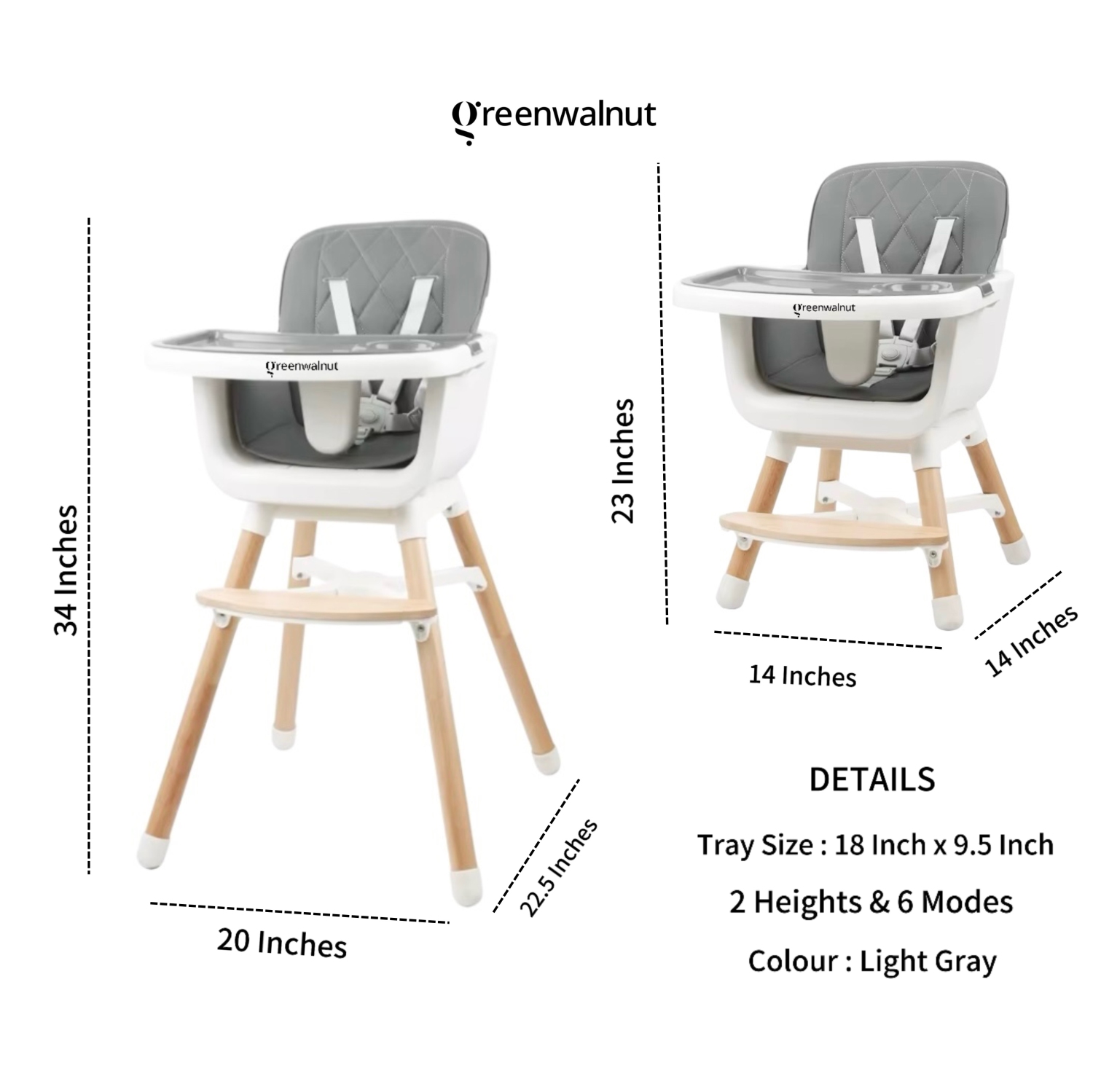 Greenwalnut Convertible Baby High Chair with Wooden Legs, Adjustable Tray, and Cushioned Seat | Wooden High Chair