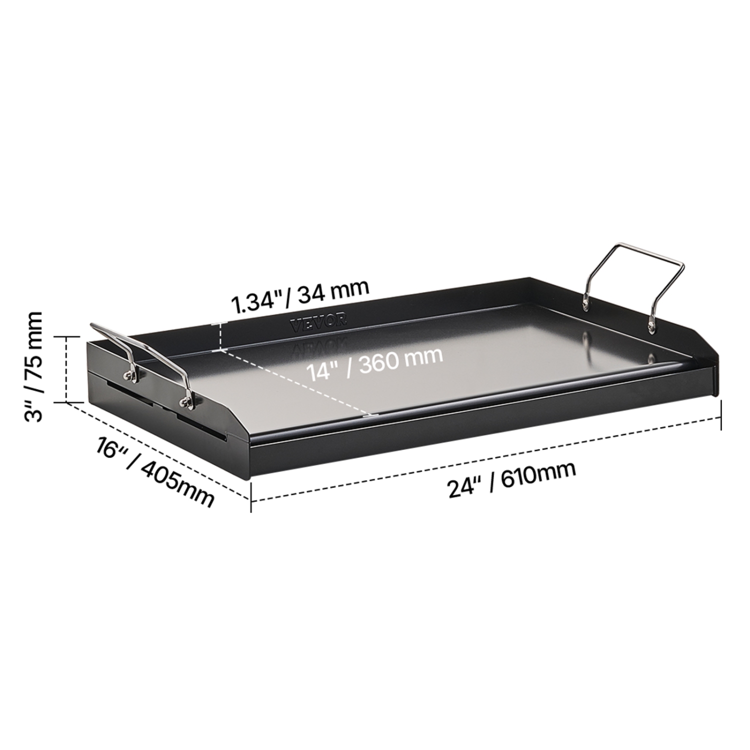 VEVOR 24x16 inch Carbon Steel Griddle, Universal Flat Top Rectangular Plate, Gas Grill Griddle for BBQ Grill, Teppanyaki, Portable Family Cookware