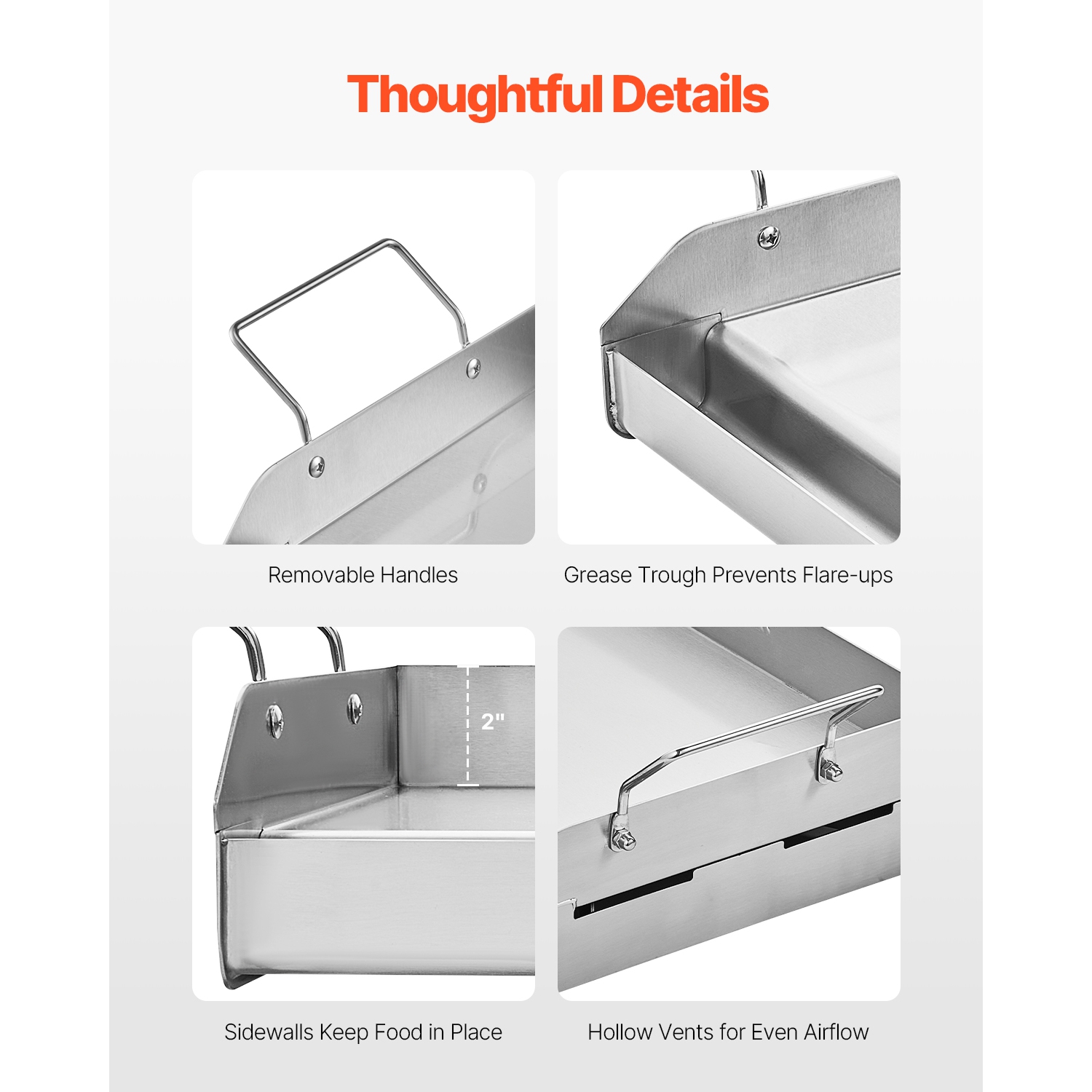 VEVOR 17x13 inch Stainless Steel Griddle, Universal Flat Top Rectangular Plate, Gas Grill Griddle for BBQ Grill, Teppanyaki, Portable Family Cookware