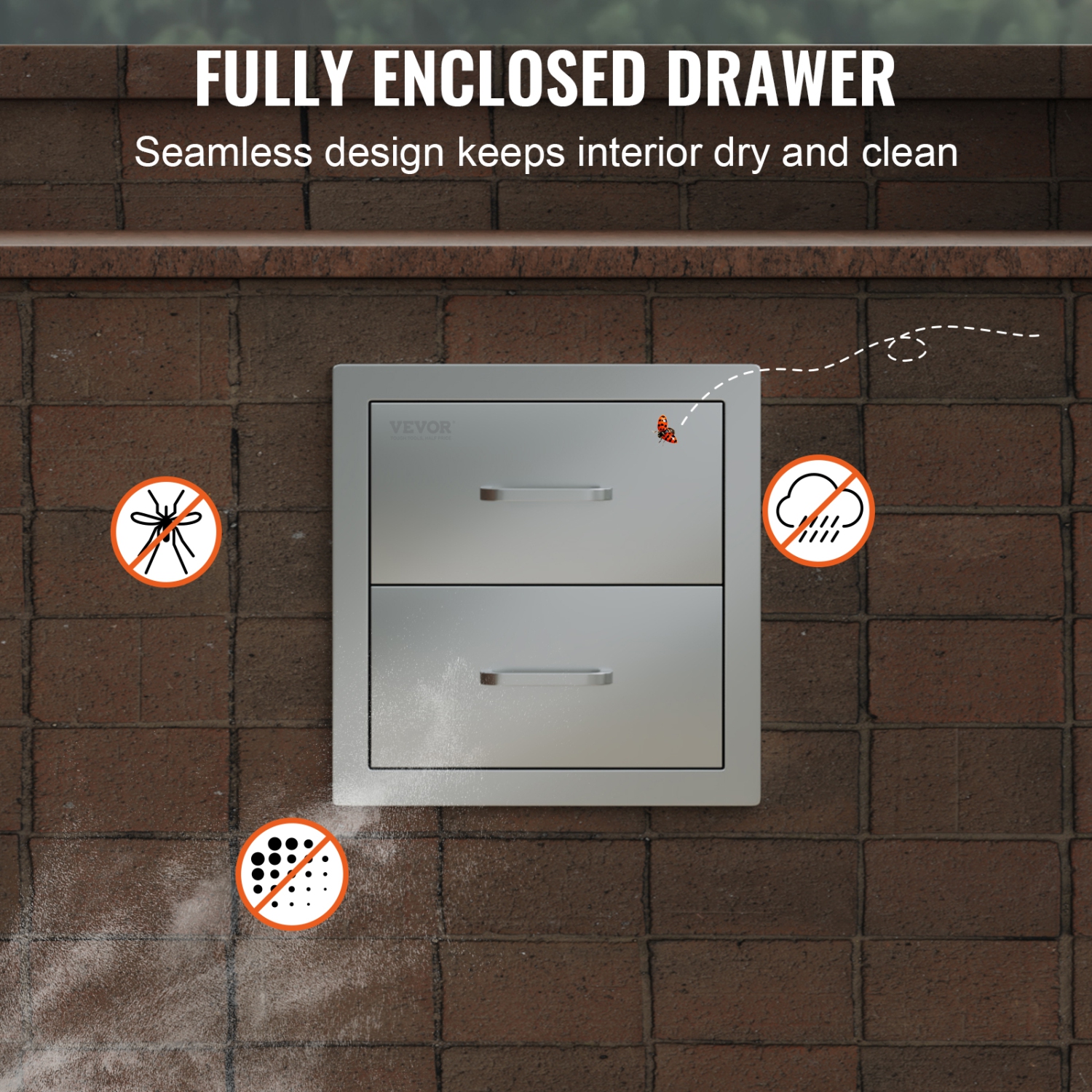 VEVOR 14W x 14.3H x 23D Inch Outdoor Kitchen Drawers,Flush Mount Double BBQ Drawers Stainless Steel with Handle, BBQ Island Drawers for Outdoor