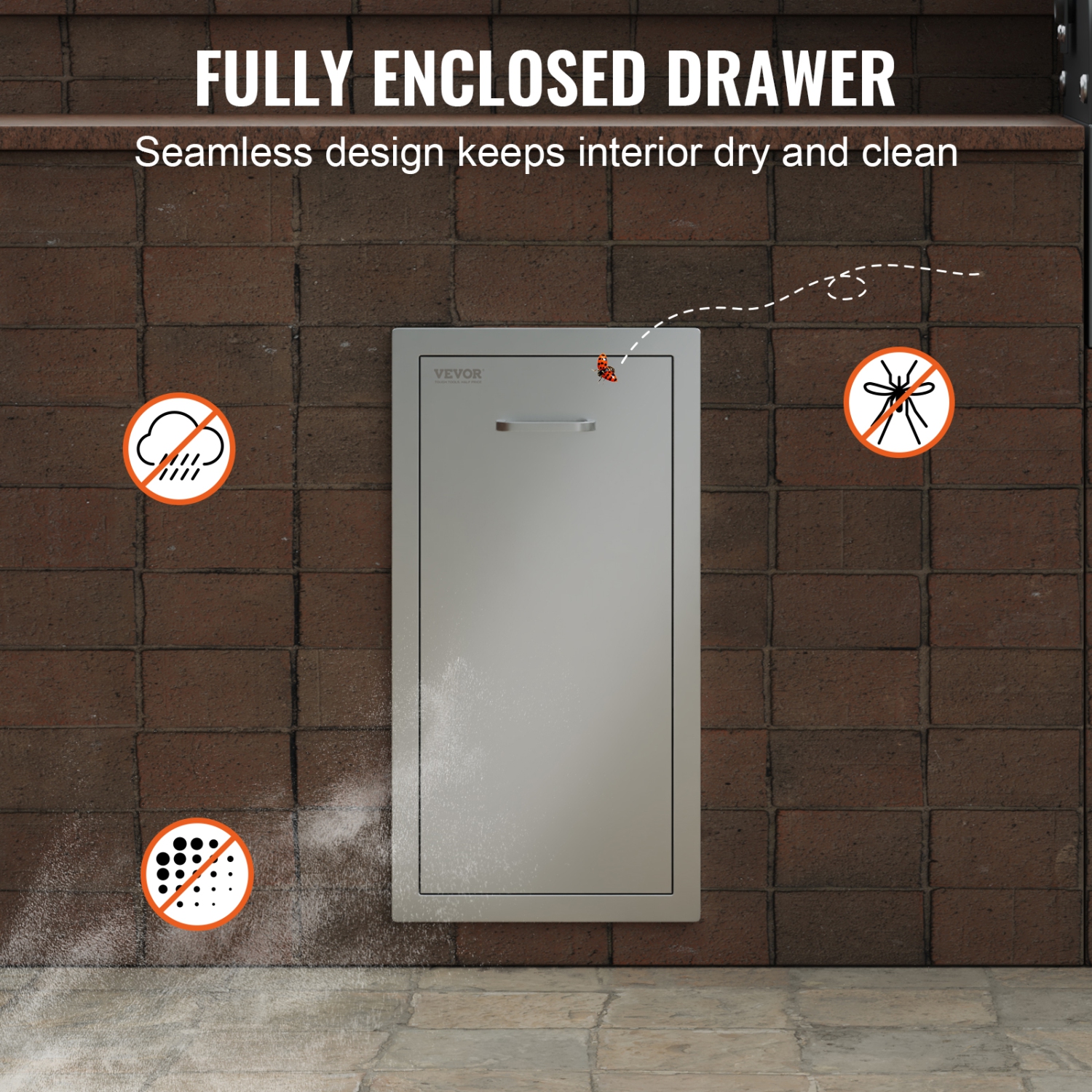 VEVOR 13.6Wx26H Inch Pull Out Trash Drawer Lower Sliding Rails Stainless Steel Trash Drawer with Pull-Out Tray and Handle for Outdoor Kitchen BBQ