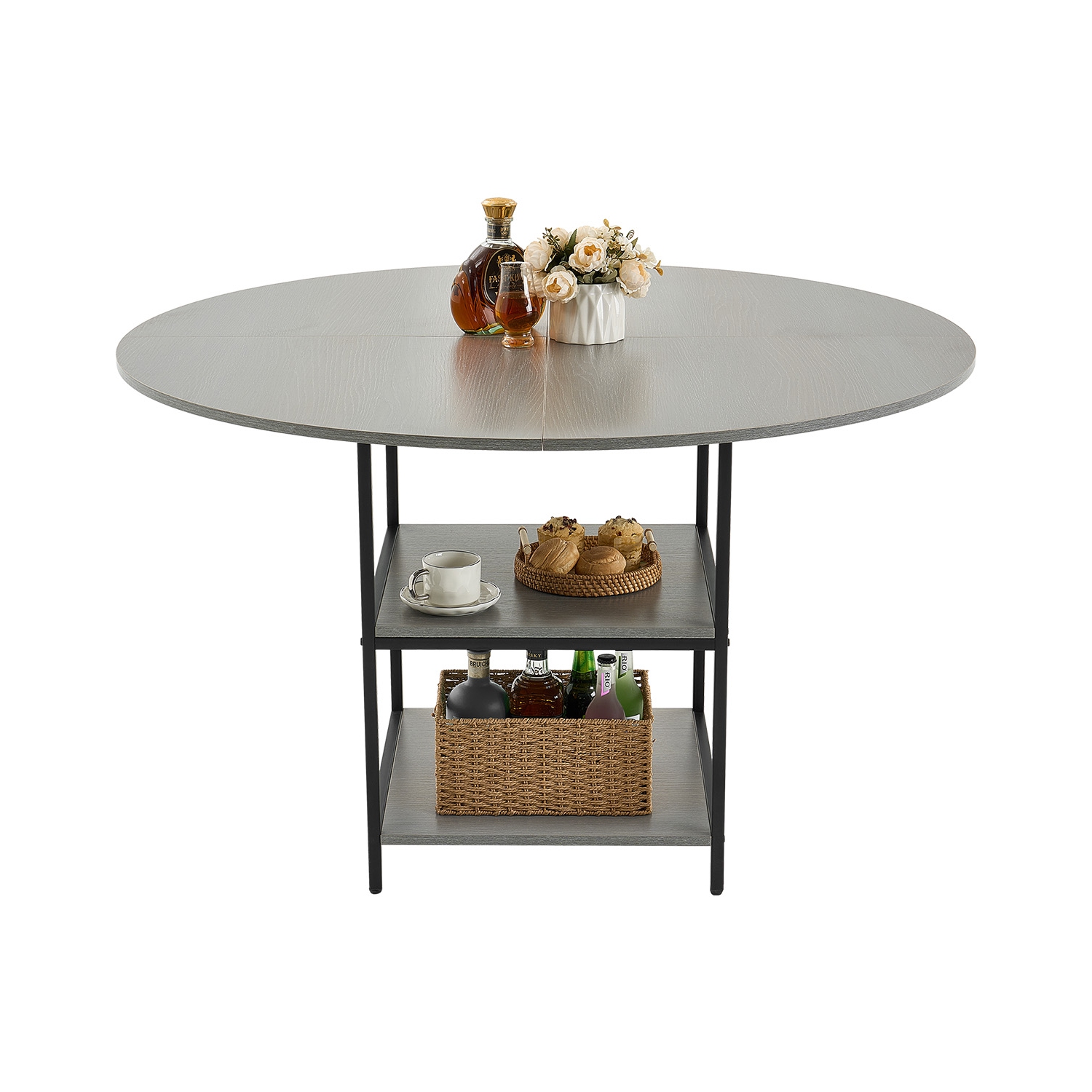 VEVOR 47 inch Round Dining Table, Wood Table for 2-4 Person, Modern Circle Dinner Furniture, Leisure Tables with Storage Shelf and Metal Legs, for