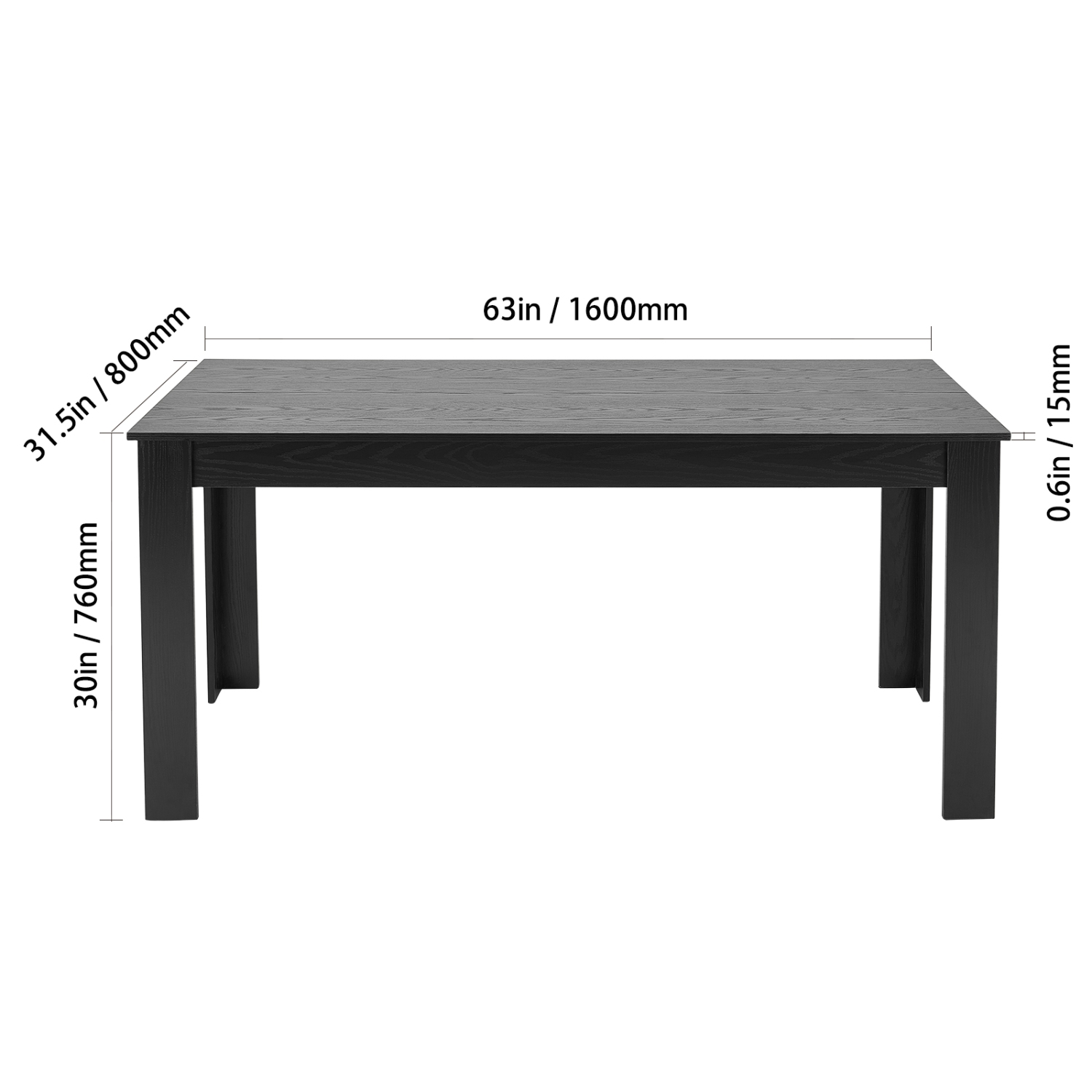 VEVOR 63 inch Length Rectangle Dining Table, Large Wood Tables for 4-6 Person, Modern Dinner Furniture, Conference Desk Supporting for 330LBS, for