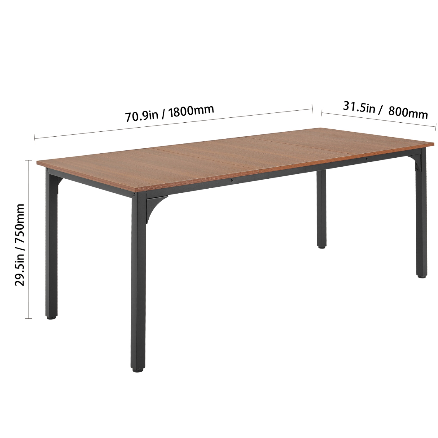 VEVOR 71 inch Length Rectangle Dining Table, Large Wood Tables for 6-8 Person, Farmhouse Dining Furniture, Rustic Conference Desk with Iron Legs, for